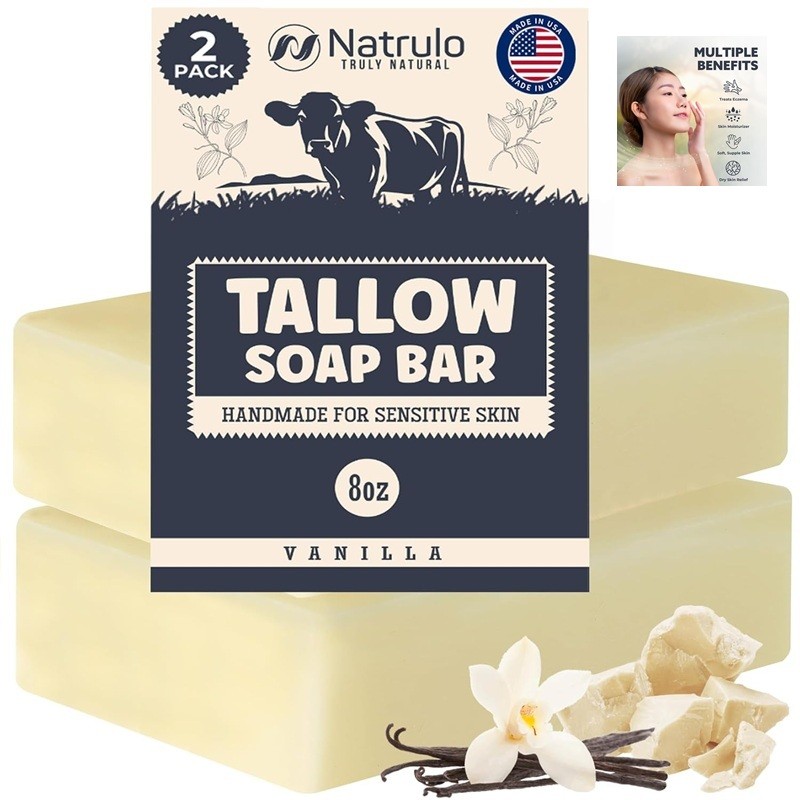 Grass Fed Beef Tallow Soap Bar All Natural for Eczema Dry Sensitive Skin 2 Pack