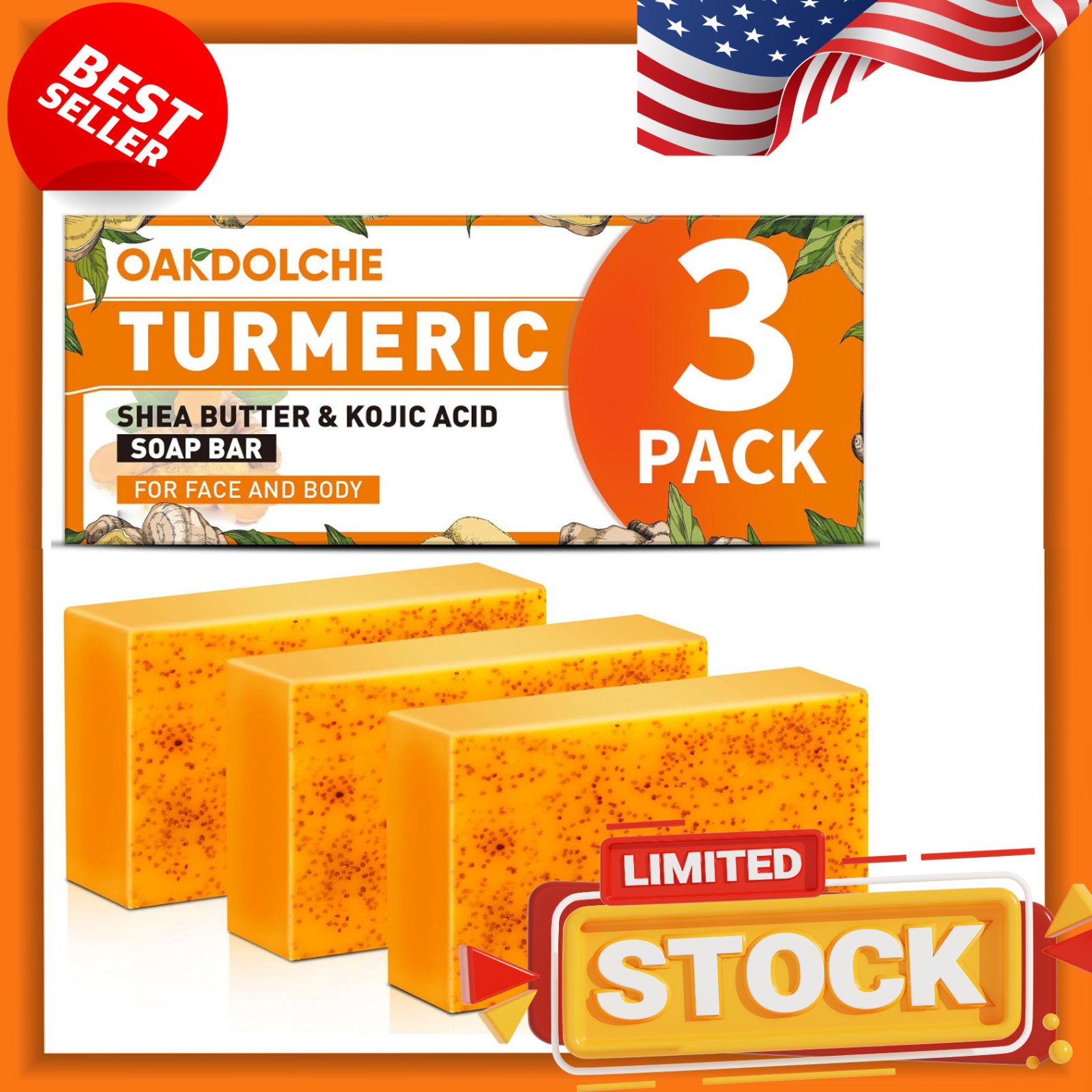(3, 6 Pack) Turmeric Kojic Acid Soap Bars 60g Retinol Collagen Vitamin E…