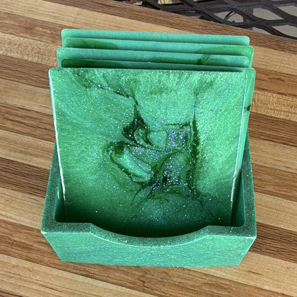 Handmade Green/Black Swirl Rectangular coasters (5)￼