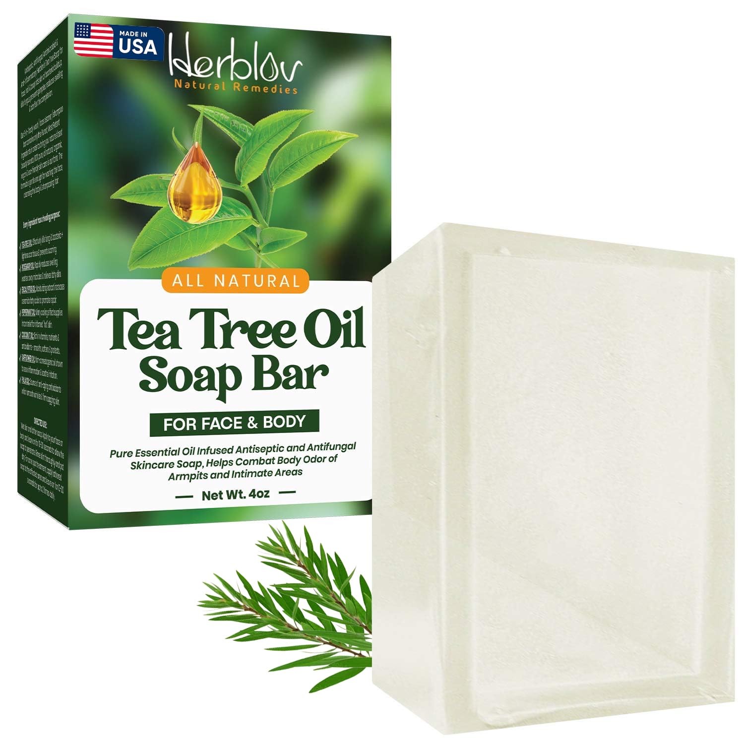 Tea Tree Oil Soap Bar for Face & Body – 4oz Antifungal Antiseptic Natural Remedy