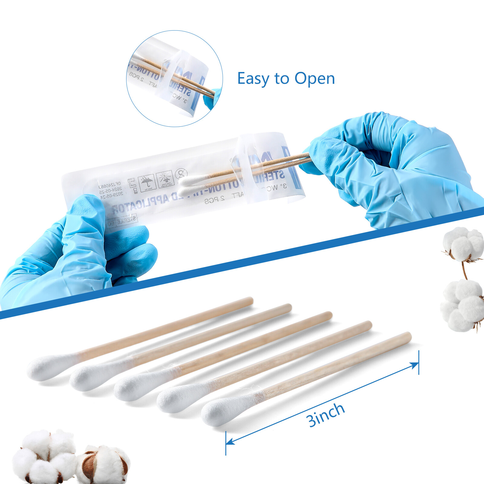 JMU Sterile Cotton Swabs Q-tips 3″ Sterile Wood Shaft Medical Swabs 200pcs/pk