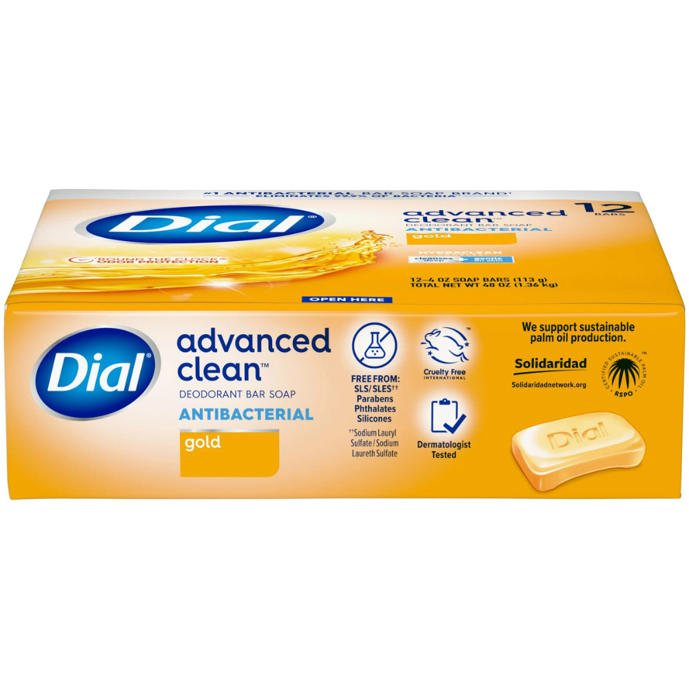 New Dial Antibacterial Deodorant Bar Soap, Advanced Clean, Gold, 12 Bars, 4 oz