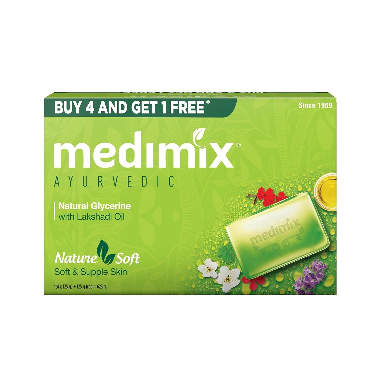 Medimix Ayurvedic Natural Glycerine Bathing Soap 125g Buy 4 Get 1 (Pack of 5)
