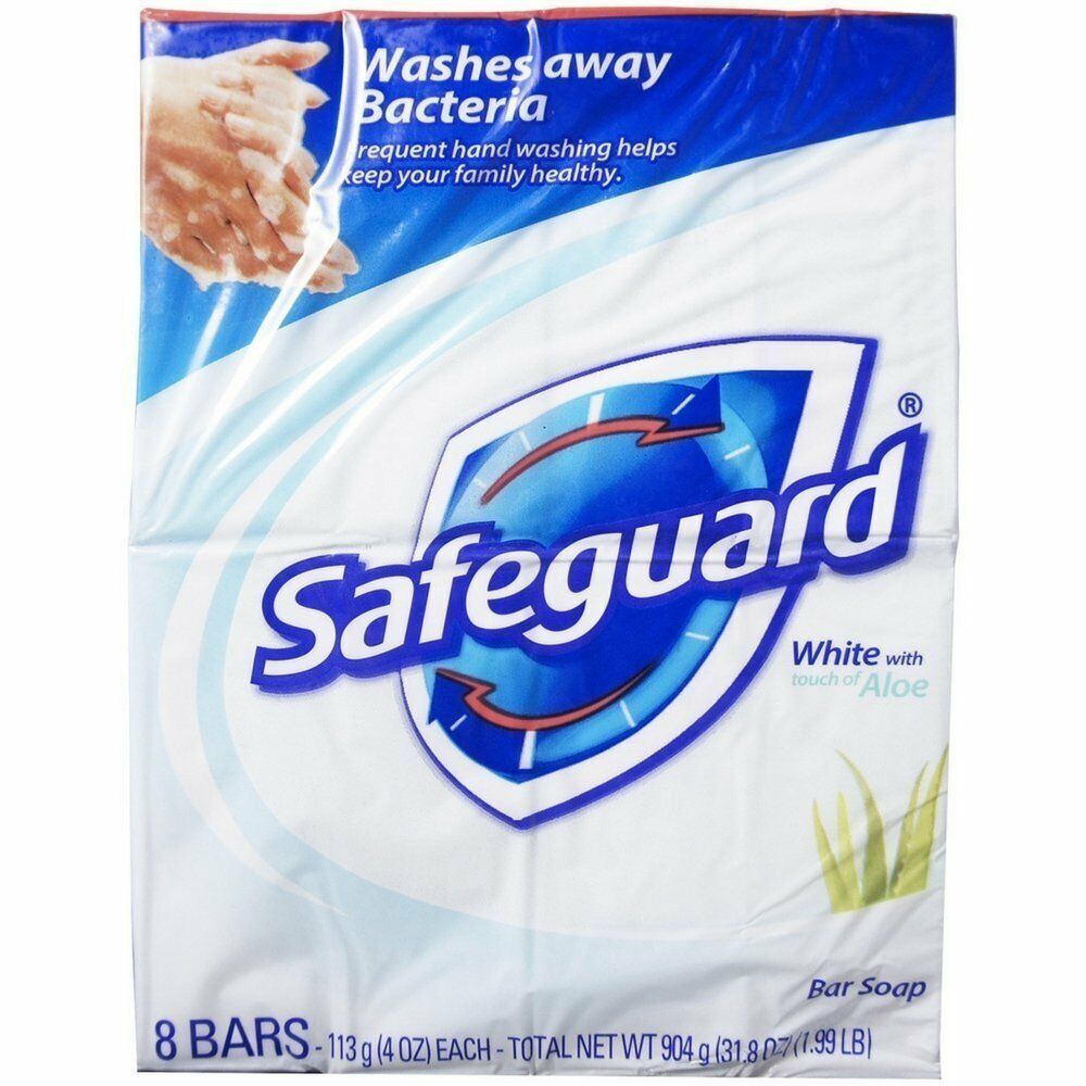 Safeguard White Antibacterial Bar Soap with A Touch Of Aloe Vera 4 Oz 8 Bar Soap