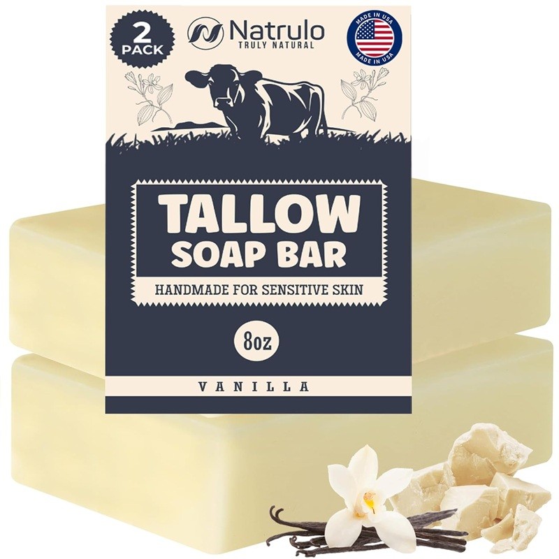 Grass Fed Beef Tallow Soap Bar All Natural for Eczema Dry Sensitive Skin 2 Pack