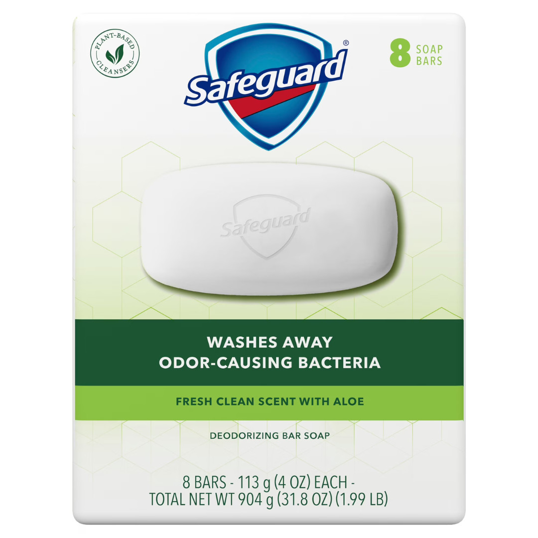 3 Pack Safeguard Aloe Bar Soap, Fresh Clean Scent, 4oz 8-Count, Antibacterial