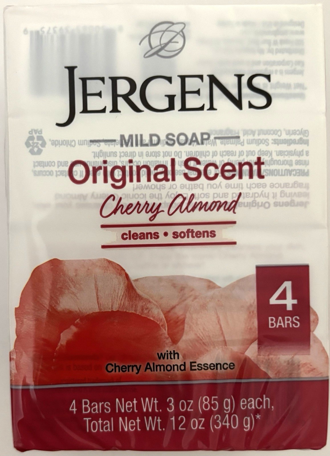 Jergens Mild Bar Soap Cherry Almond Original Scent, 32 BARS (4 Each Pack)