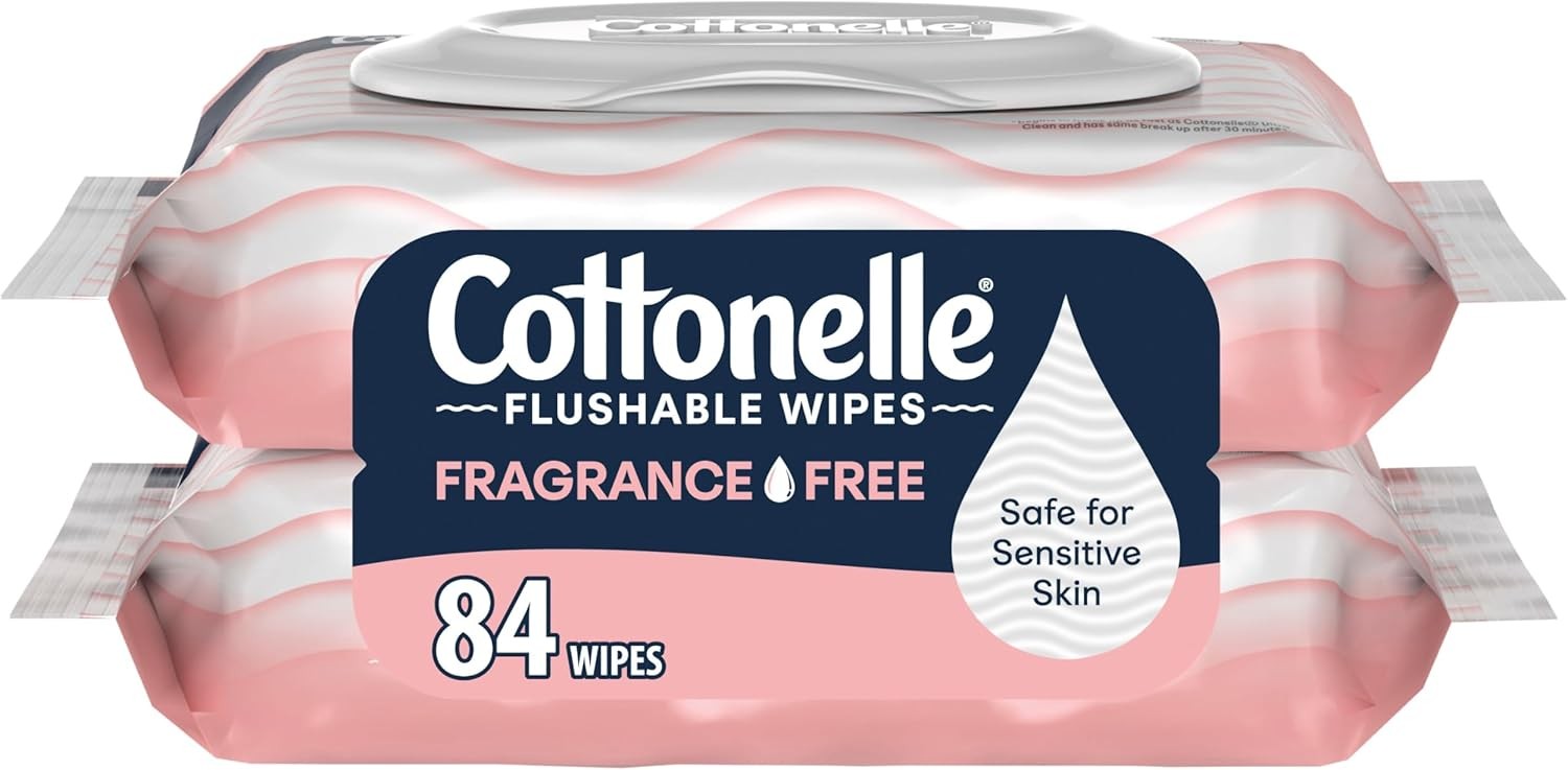 Cottonelle Fragrance Free Flushable Wet Wipes, Adult 42 Wipes (Pack of 2)