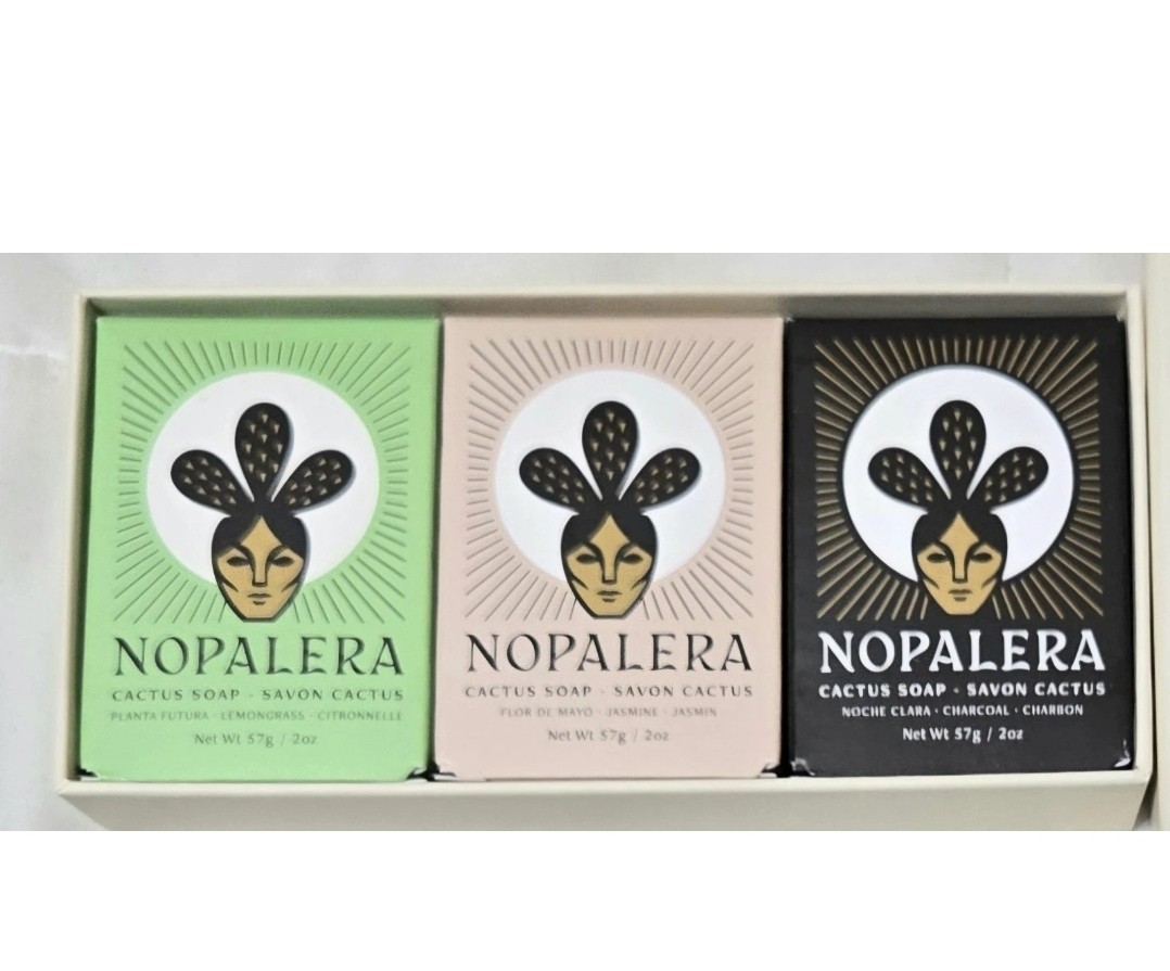 Set of 3 New Nopalera Cactus Soap Lemongrass Jasmine Charcoal 57g/2oz Each