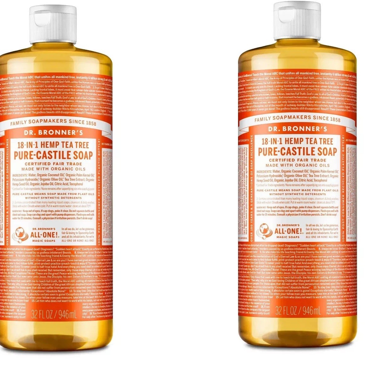 Dr. Bronner’s Pure Castile Hemp Tea Tree Soap 32oz *****2 PACK*******