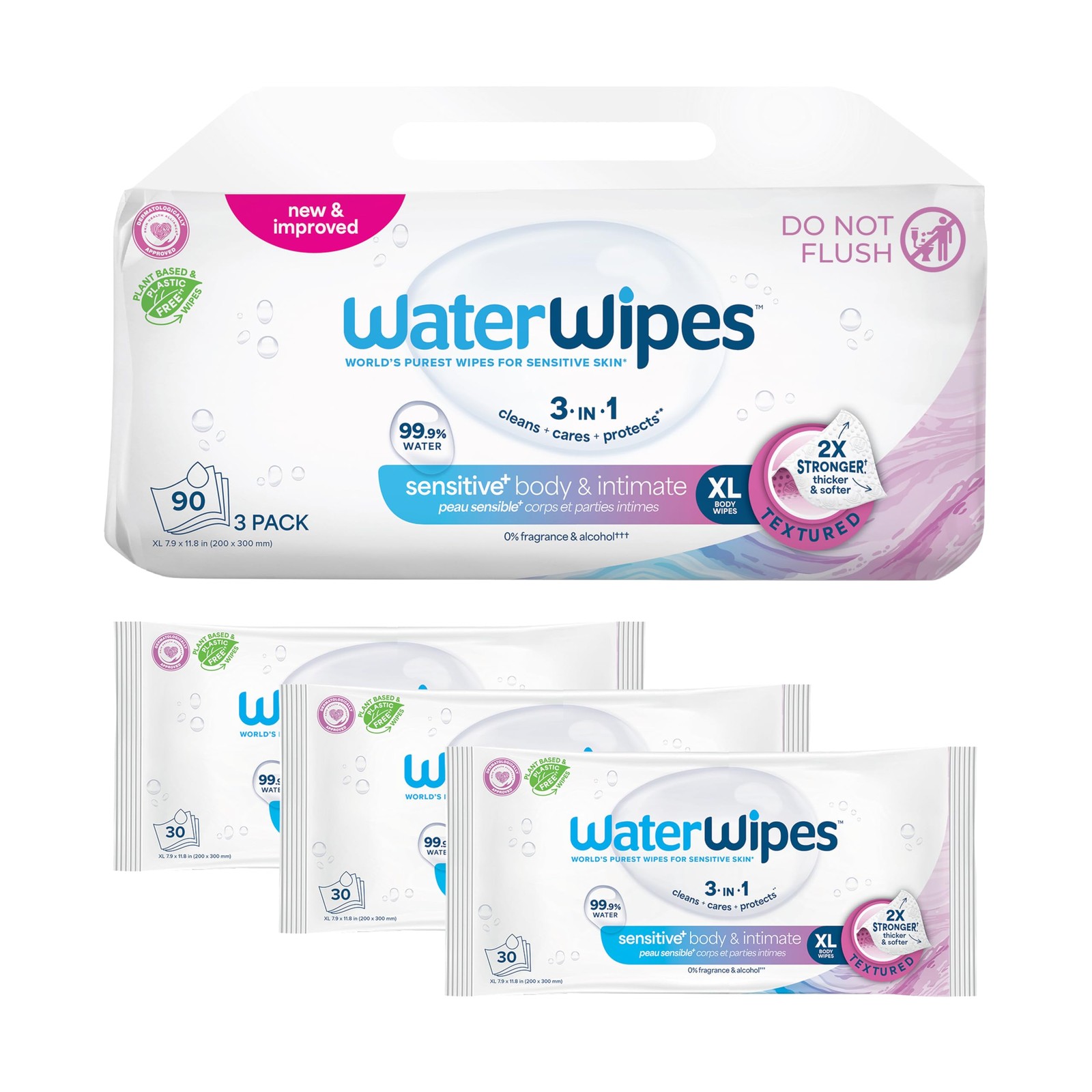 WaterWipes Sensitive Whole Body Wipes XL Textured Incontinence Care 90ct