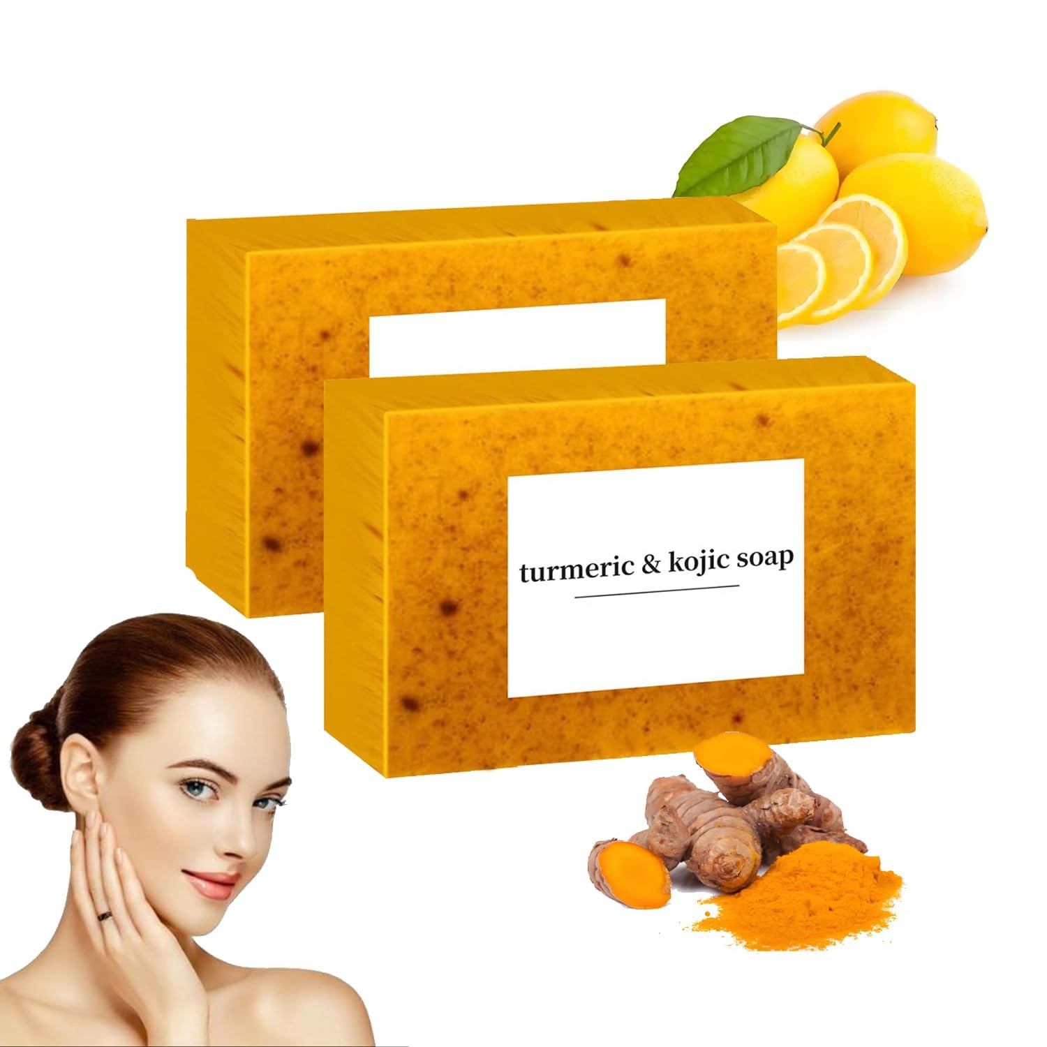2-Pack Turmeric Glow Soap Bar – Lemon & Kojic Acid, Removing Dark Spots