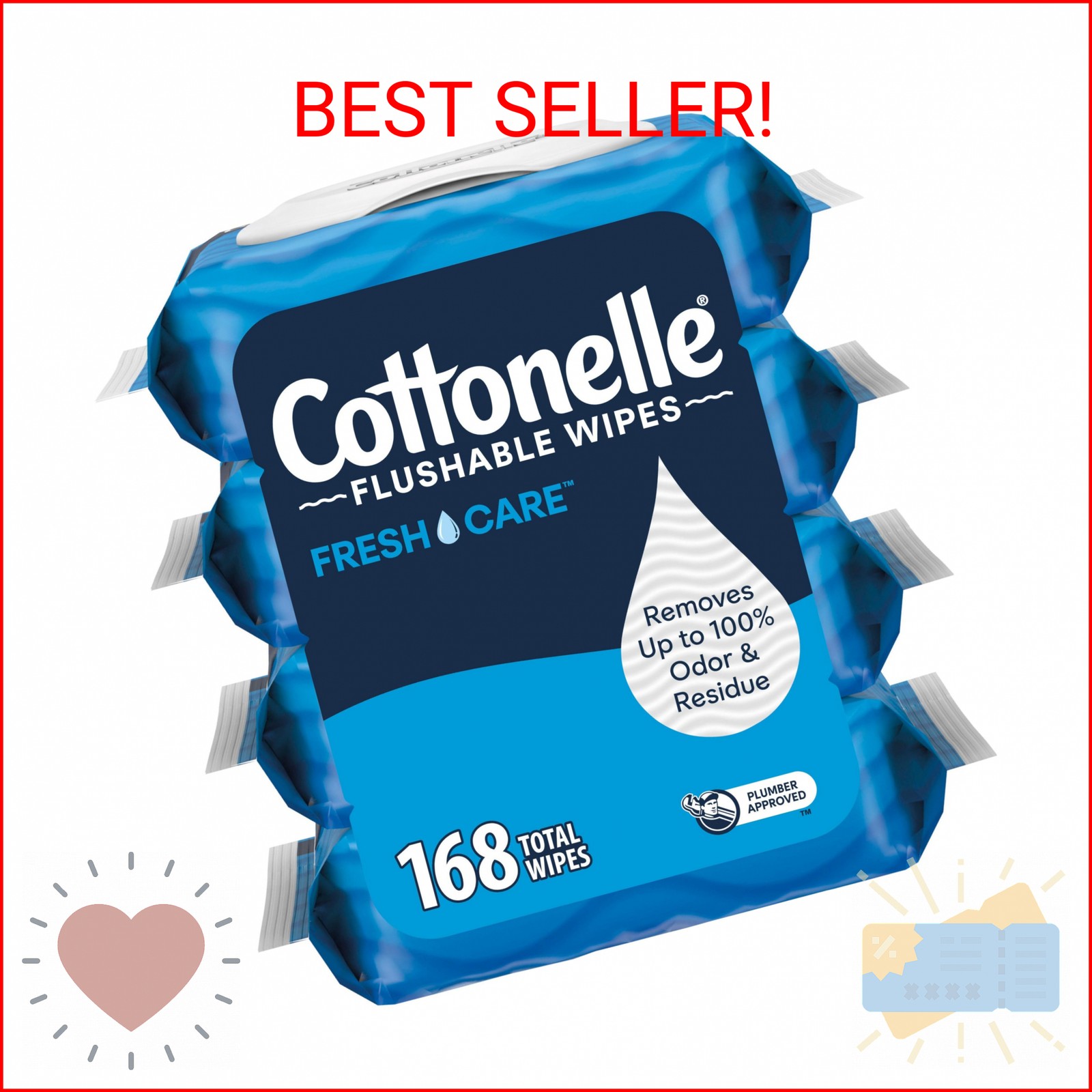 Cottonelle Fresh Care Flushable Wet Wipes, Adult Wet Wipes, 4 Flip-Top Packs, 42