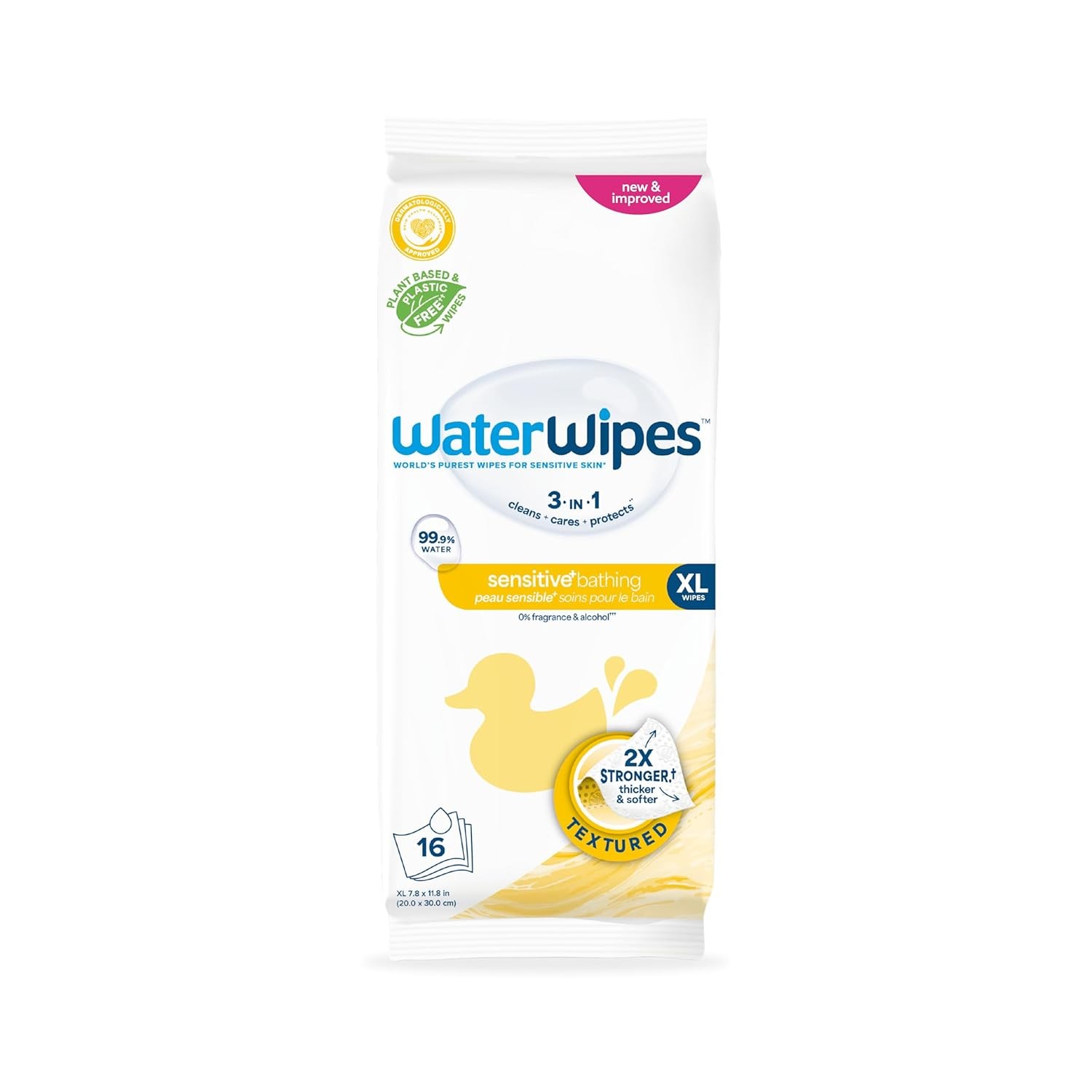 WaterWipes Sensitive+ Bathing Wipes, 3-In-1 Cleans, 16 Count (Pack of 1)