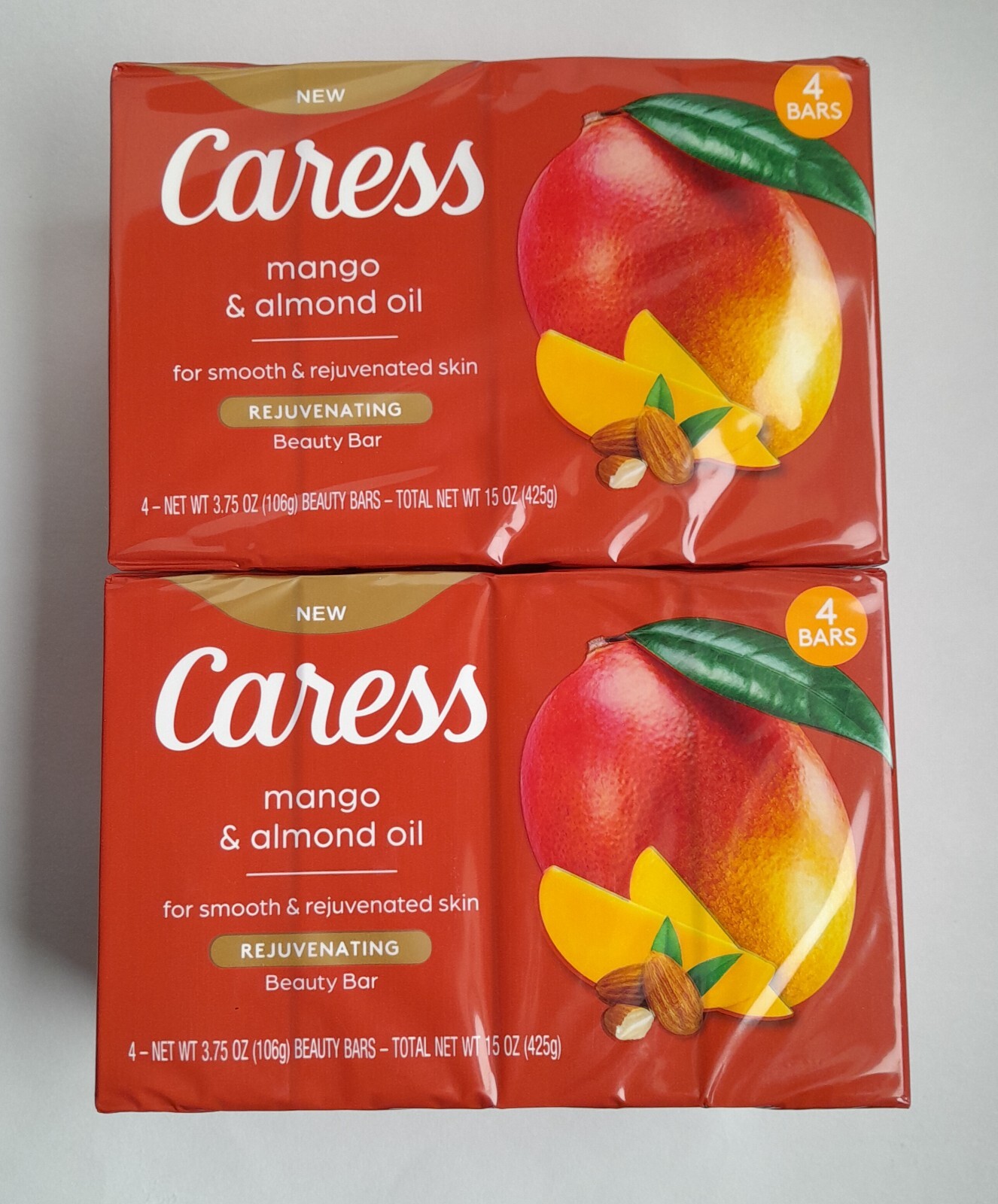 Caress Mango and Almond Oil Beauty Bar Soap 3.75 oz Bars New and Sealed Lot of 8