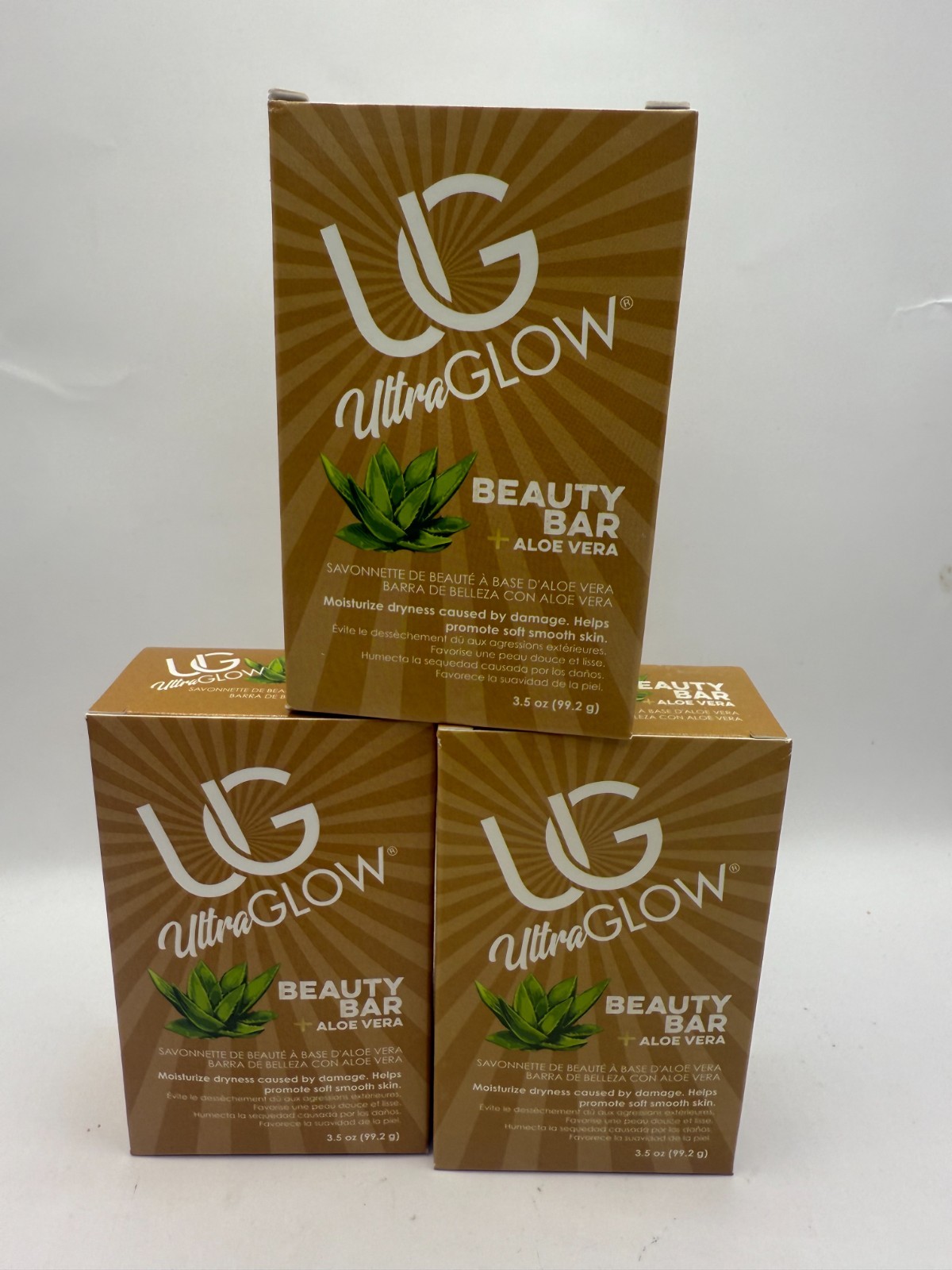 Ultra Glow Beauty Bar Soap with Aloe Vera. 3.5 OZ Each. Lot of 3 Bar Soap