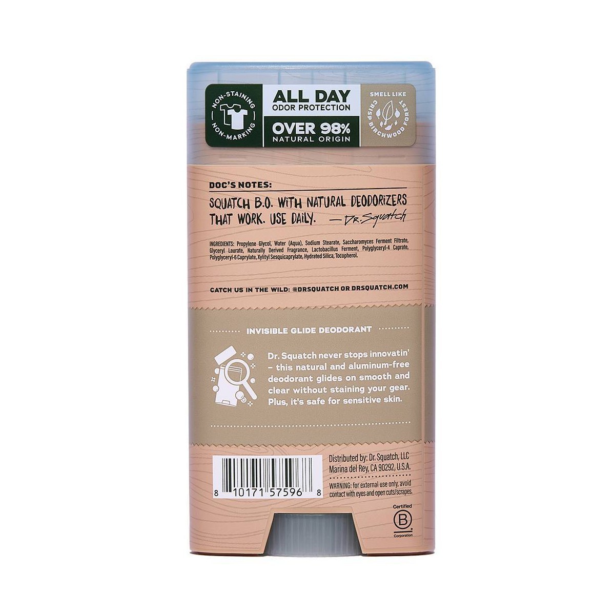 DR. SQUATCH Men’s Invisible Glide Deodorant – Natural Birchwood Breeze – 2.65oz