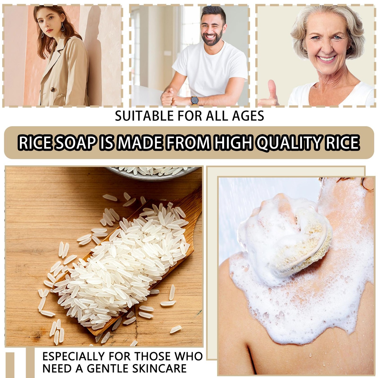 8PCS Vegan Rice Soap for Body & ,Gentle Long-lasting Moisturizing Rice Milk S…