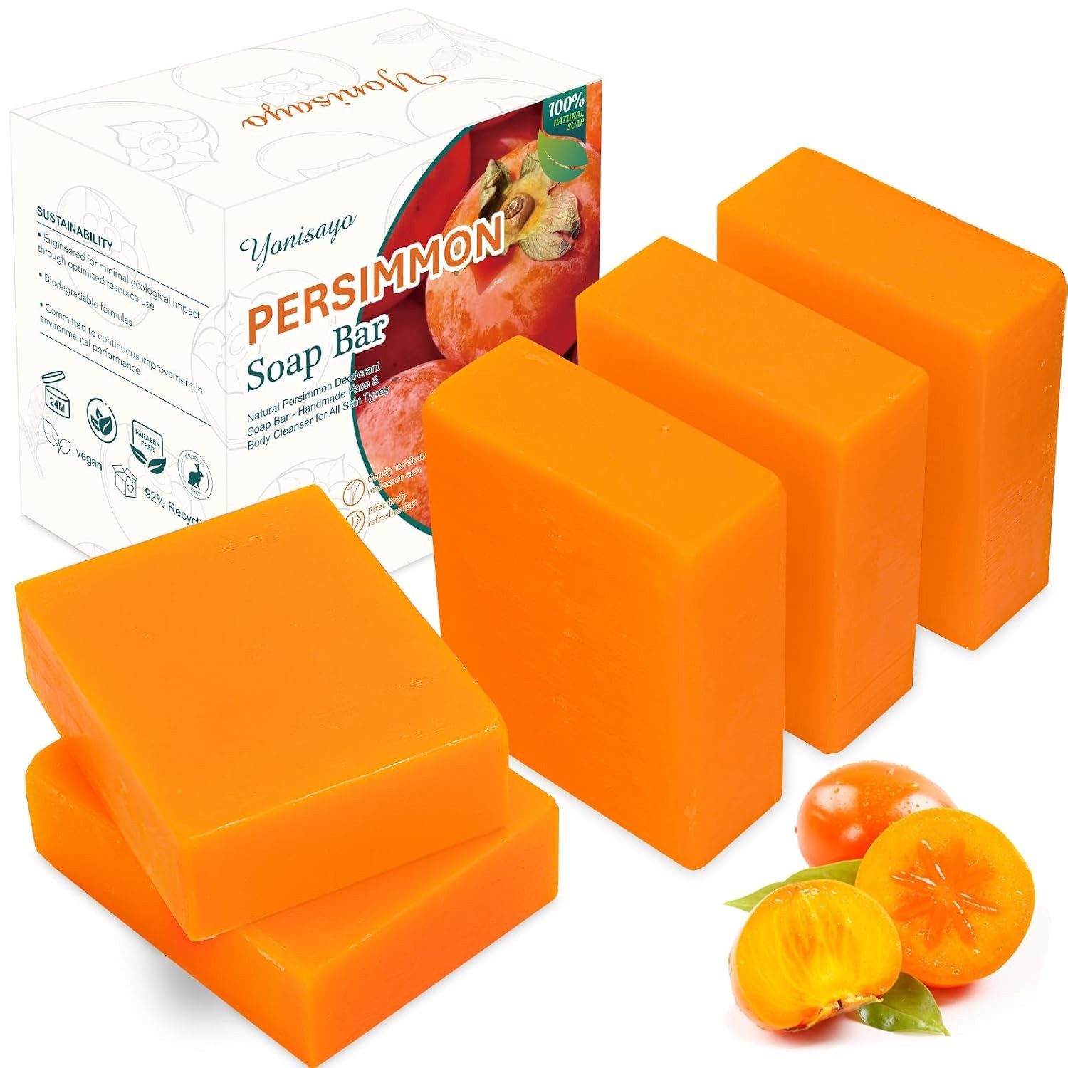 5 Pcs Persimmon Soap Bar for Old People Smell, Persimmon and Green Tea Extract f