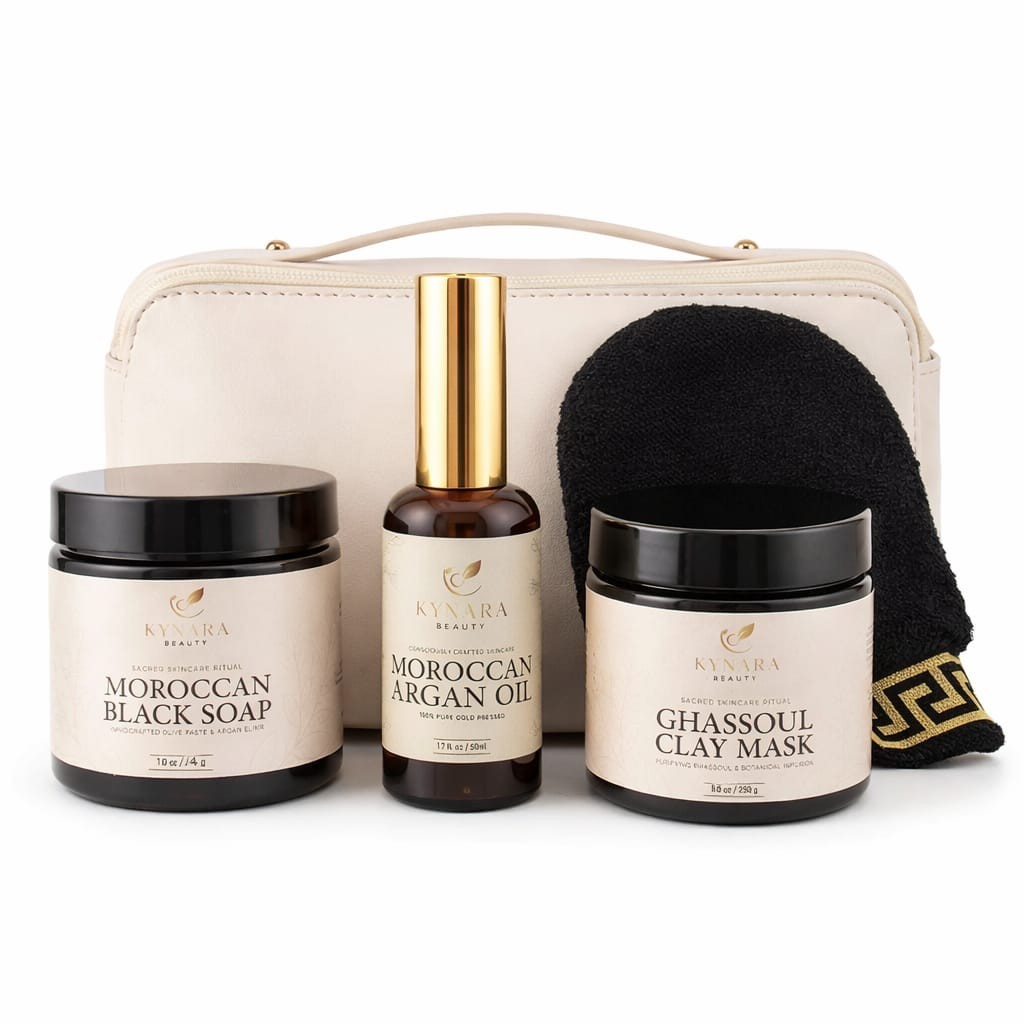 Moroccan Hammam Spa Gift Set Black Soap Argan Oil Rhassoul Clay Kessa Mitt