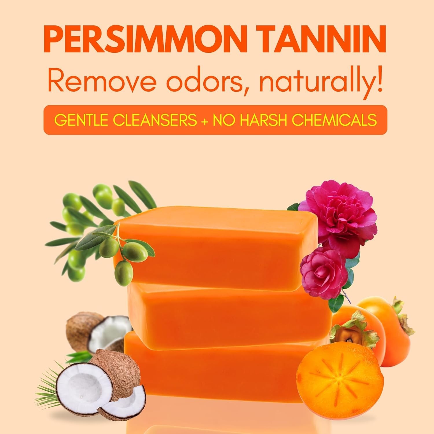 Persimmon Soap Pack 3 For Old People Smell, Odor Control – Japanese Deodorant…