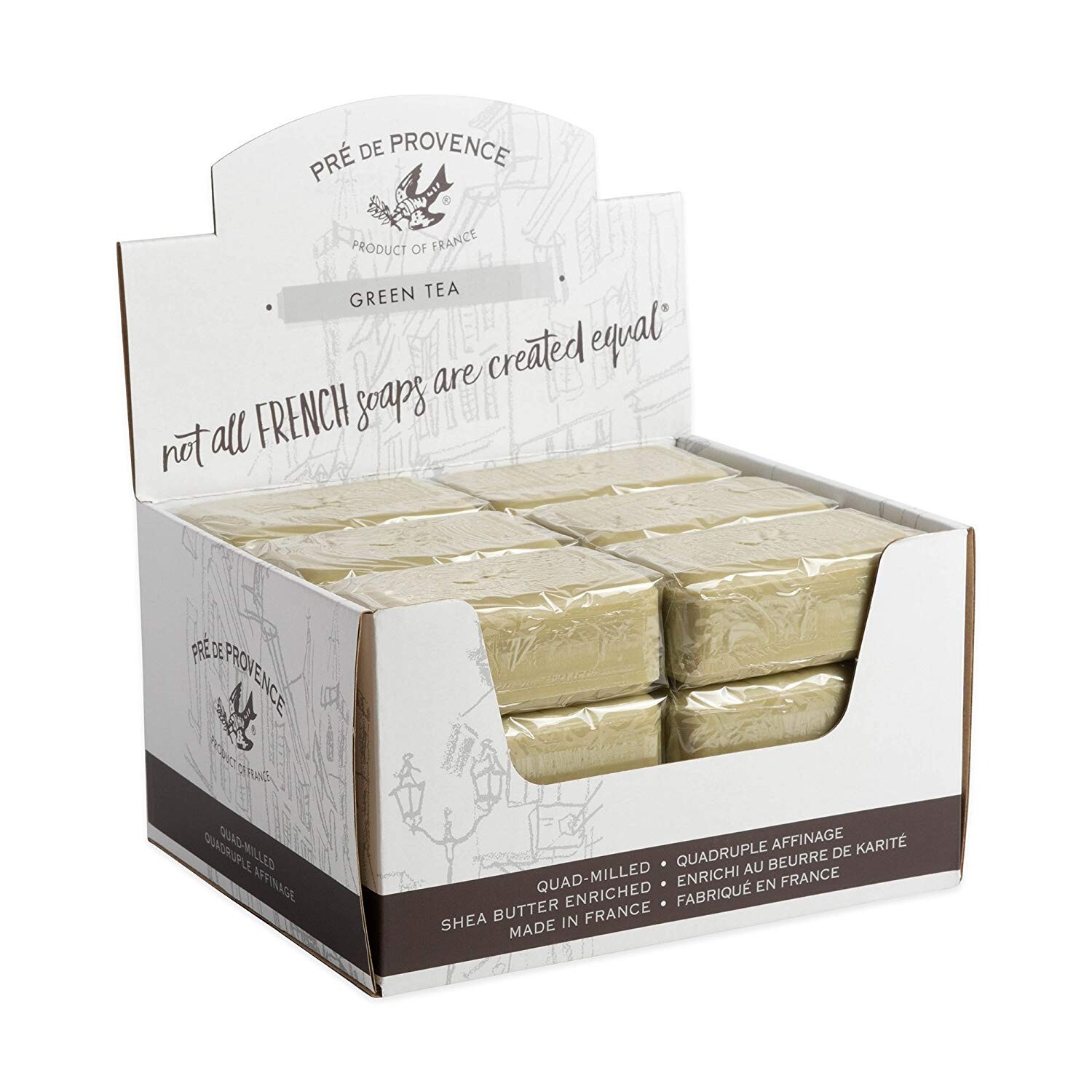Pre de Provence GREEN TEA Case 18 x 150 Gram French Soap Bath Shower Bars Shea