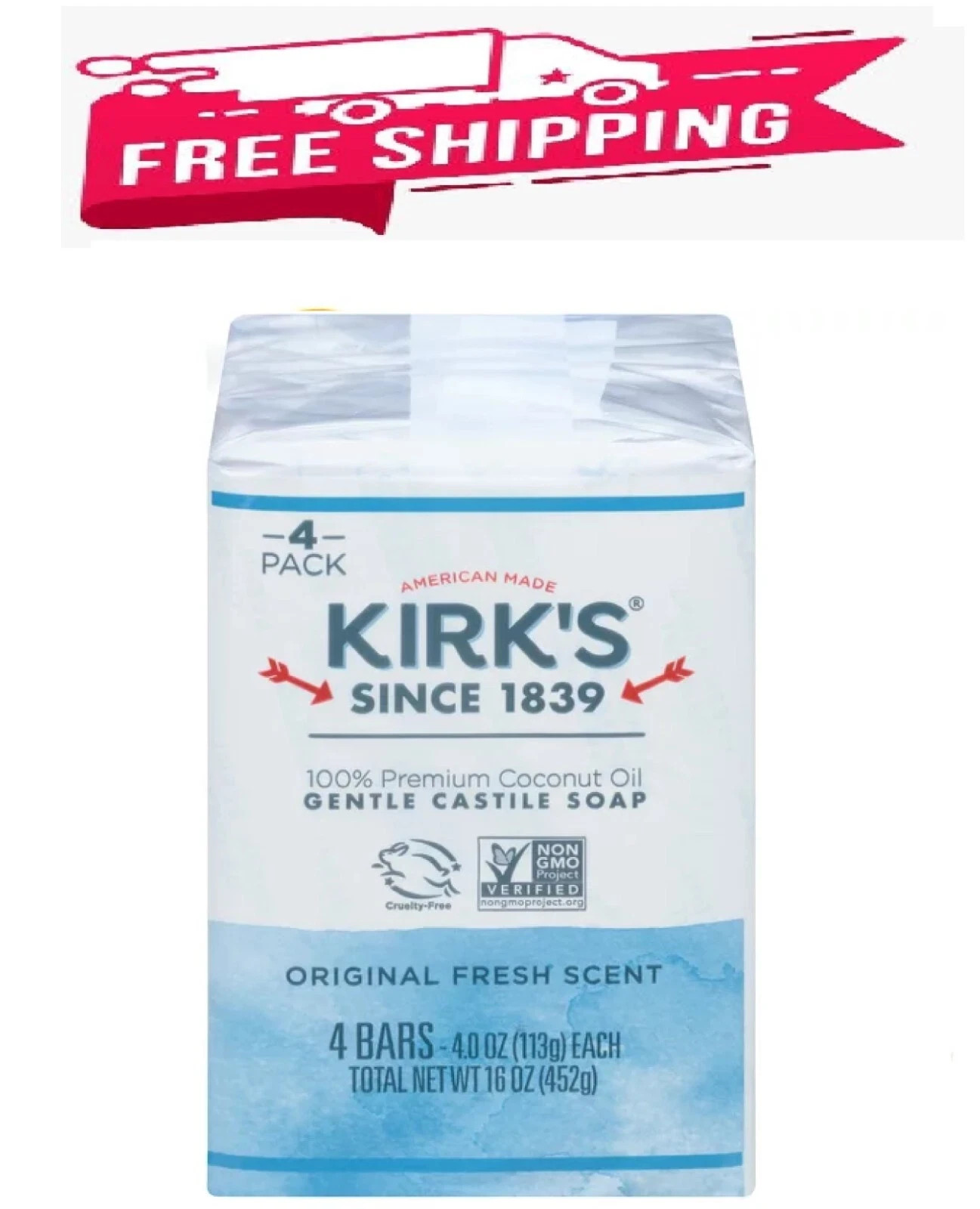 Kirk’s Original Fresh Scent Gentle Castile Soap 4 Ct Pack