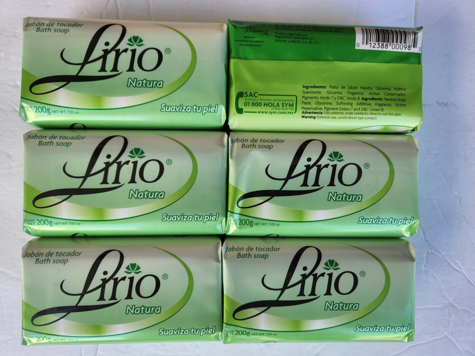 6 Pack Lirio Natura Bath Soap Net Wet 7.05 oz each 200 gr cada uno Almost Gone
