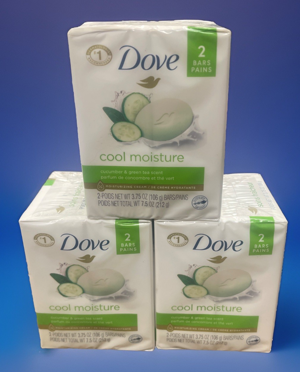 Dove Cool Moisture Cucumber & Green Tea Moisturizer Cream Bar Soap 6 Bars Total