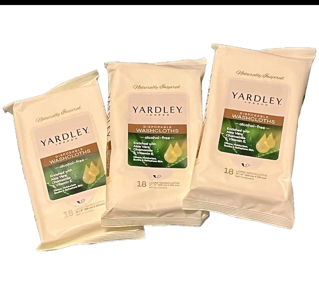 (3) 12X8 Yardley London BODY WIPES 18ct. Disposable Washcloths LARGE 12″x8″