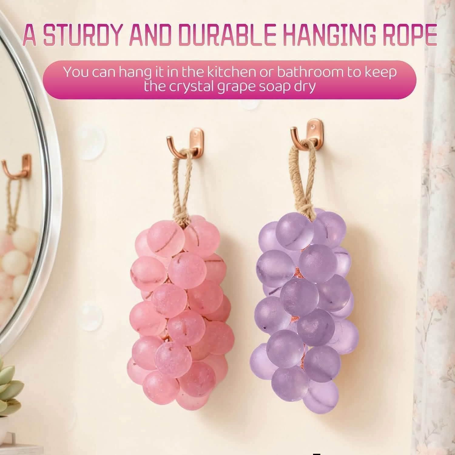 Handmade Pink Grape Cluster Soap on a Rope – Moisturizing Luxury Bath Bar