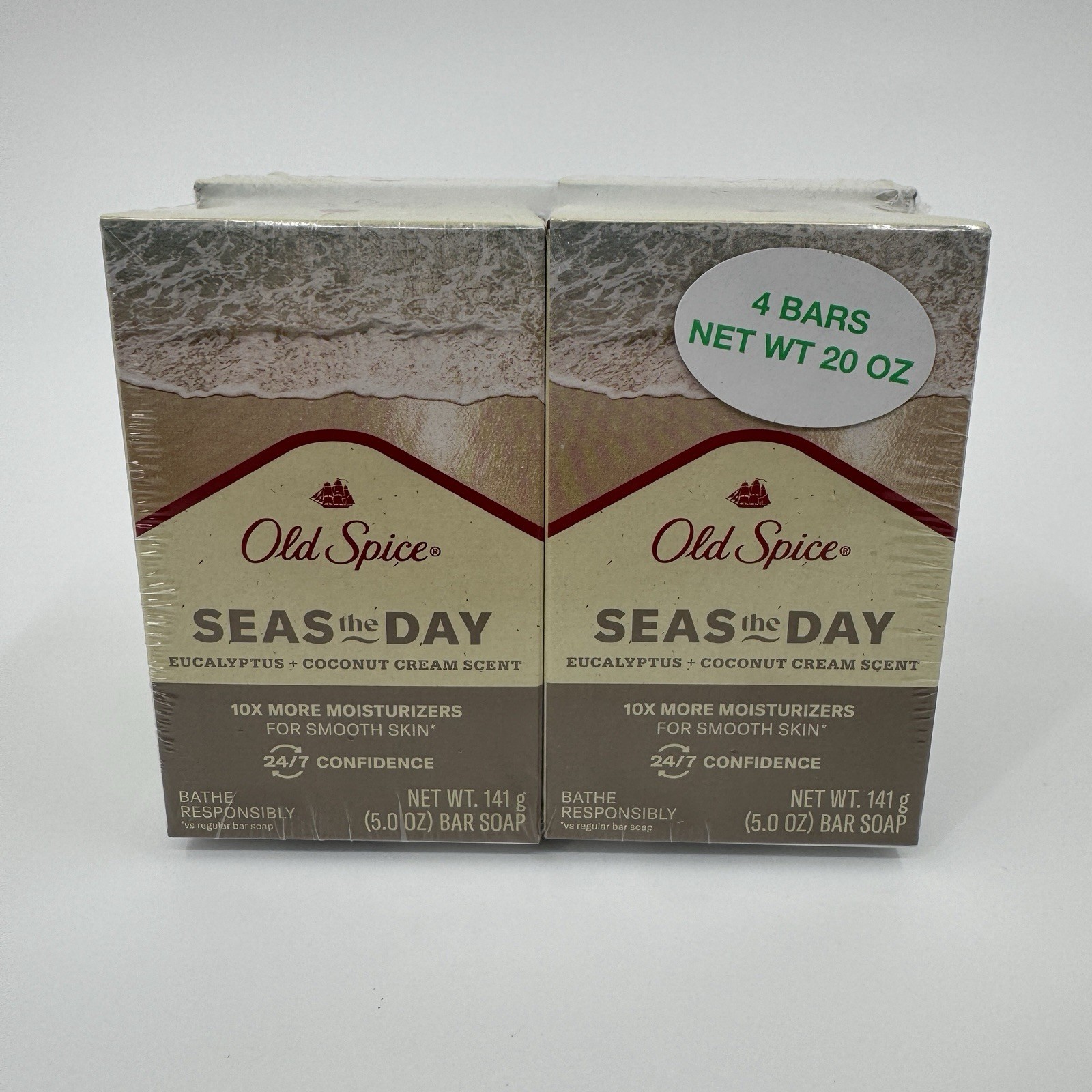 Old Spice Bar Soap Seas The Day Eucalyptus & Coconut Cream 5 Oz Lot Of 4