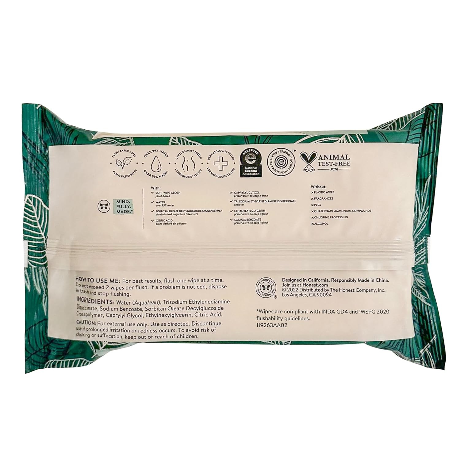 The Honest Company Flushable Wipes for 42 Count (Pack of 8), Tropical Leaves