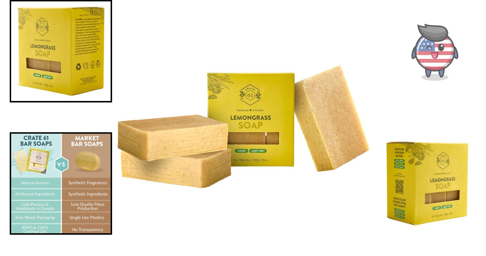 Soap – 3 Pack Lemongrass Cold Process Bars for All Skin Types