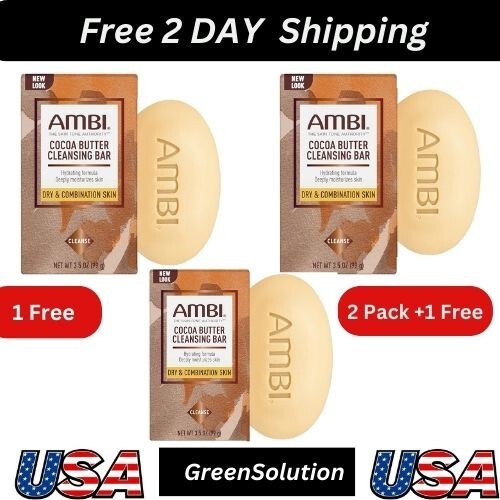 3.5 Oz Ambi Skin Care Cleansing Bar Soap with Cocoa Butter 2Pk+1-⭐️⭐️⭐️⭐