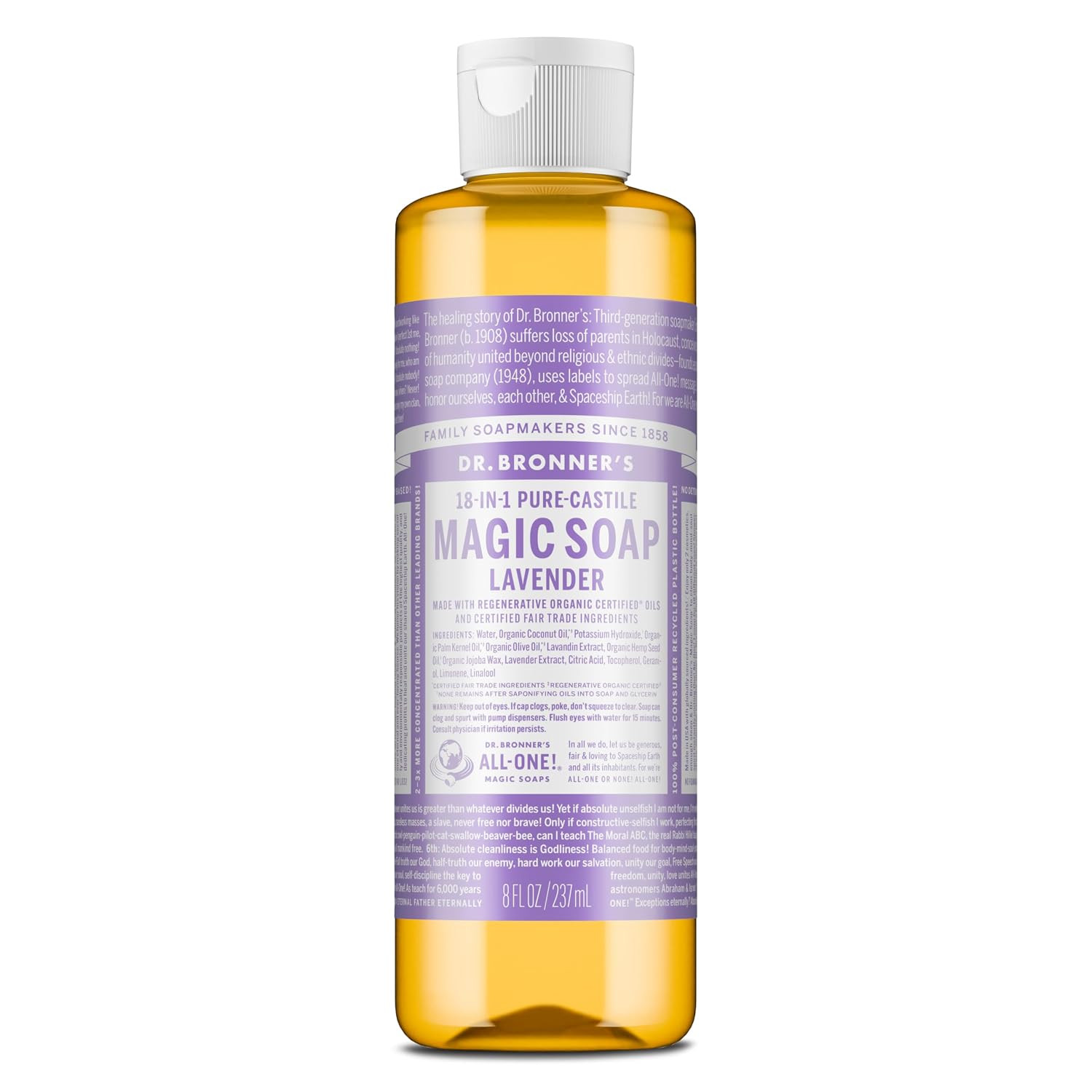 Pure-Castile Magic Liquid Soap (Lavender, 8 Ounce) – Made with Regenerative Orga