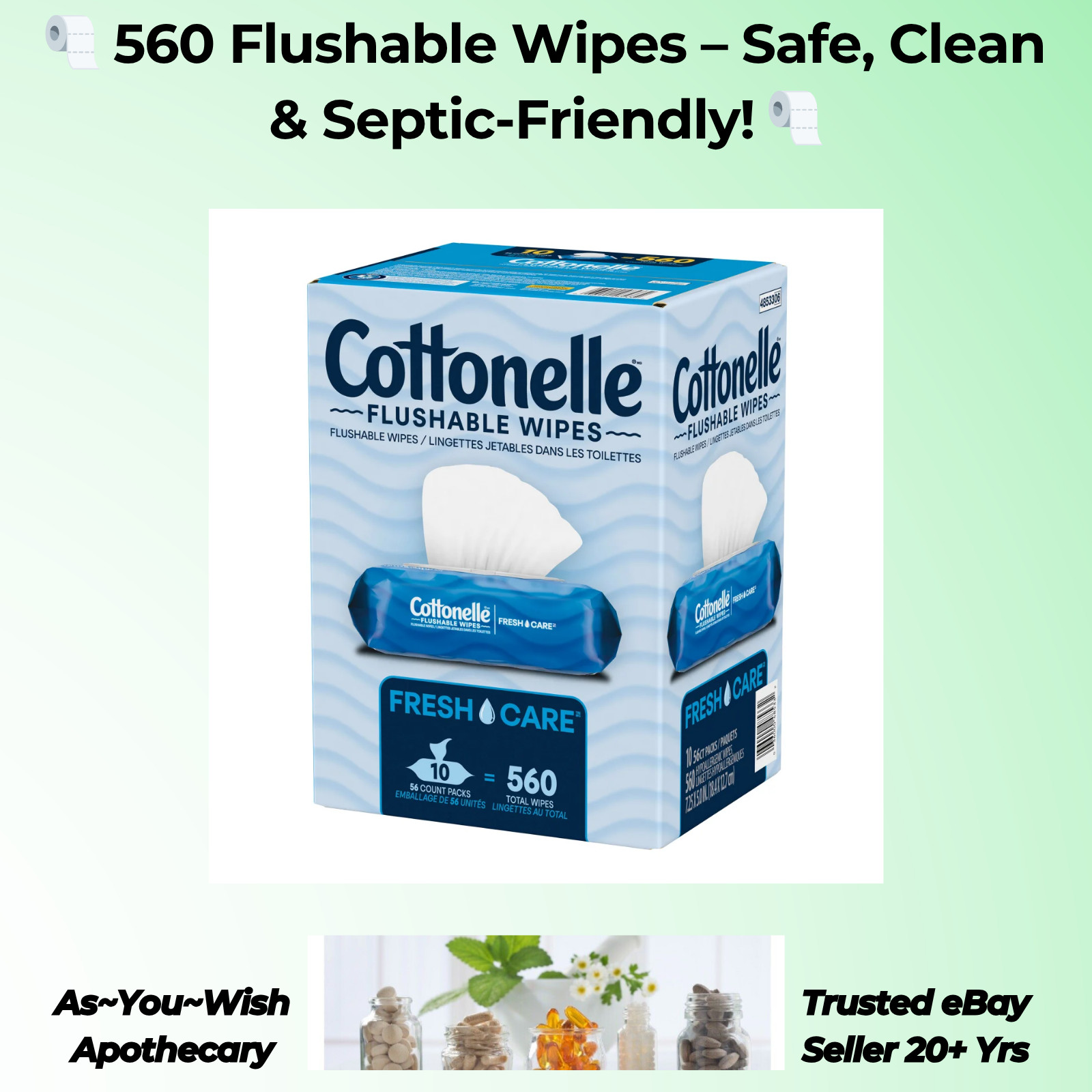 Cottonelle Fresh Care Flushable Wipes, 560 Wipes 10 Flip-Top Packs 56 Wipes Each
