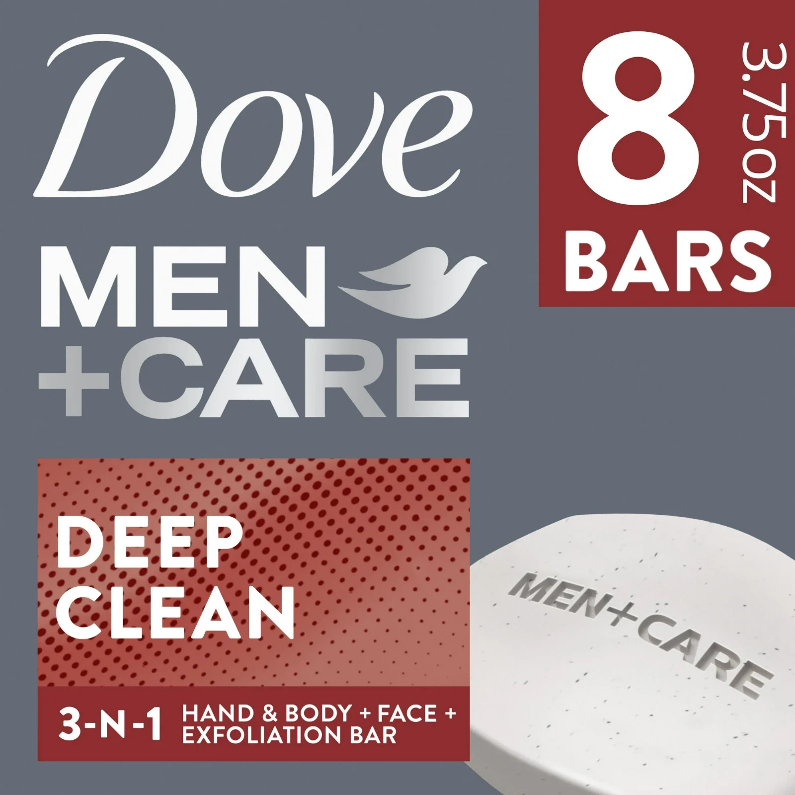 Dove Men+Care Men’s 3-in-1 Bar Soap Deep Clean, 3.75 oz, 8 Bars, Free Shipping