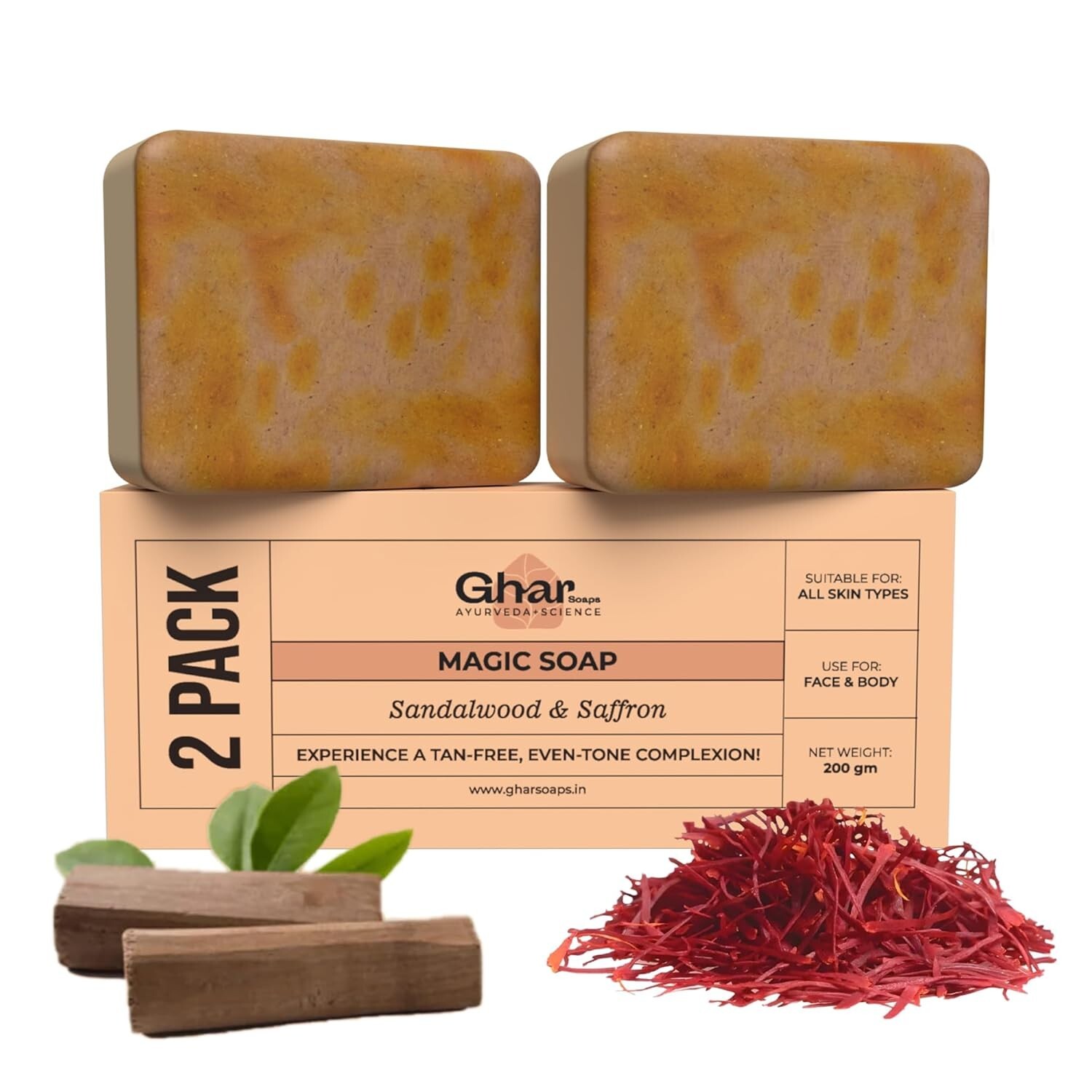 Ghar Soaps Sandalwood & Saffron Magic Soaps For Bath (100 Gms Pack Of 2)