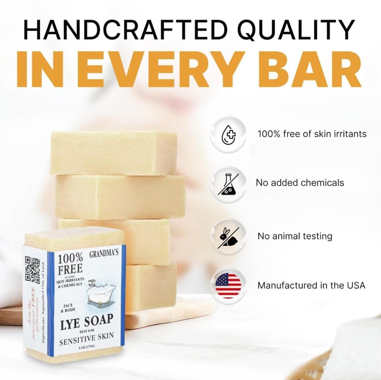Grandma’s Pure and Natural Lye Soap Bar Unscented Face and Body Wash Cleans, …