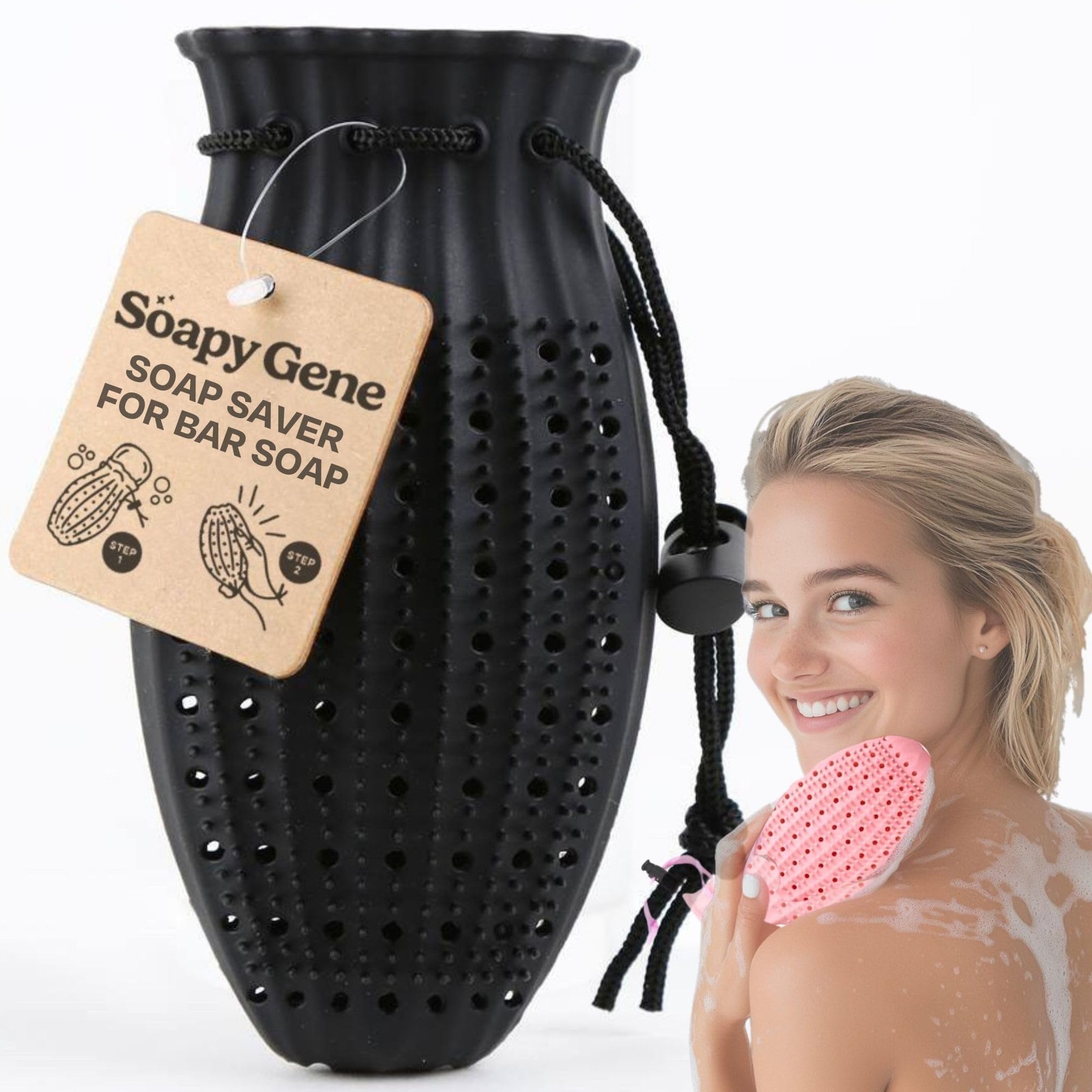 Soap Saver Bag, Gentle Exfoliating Loofah 1 Count (Pack of 1), Black