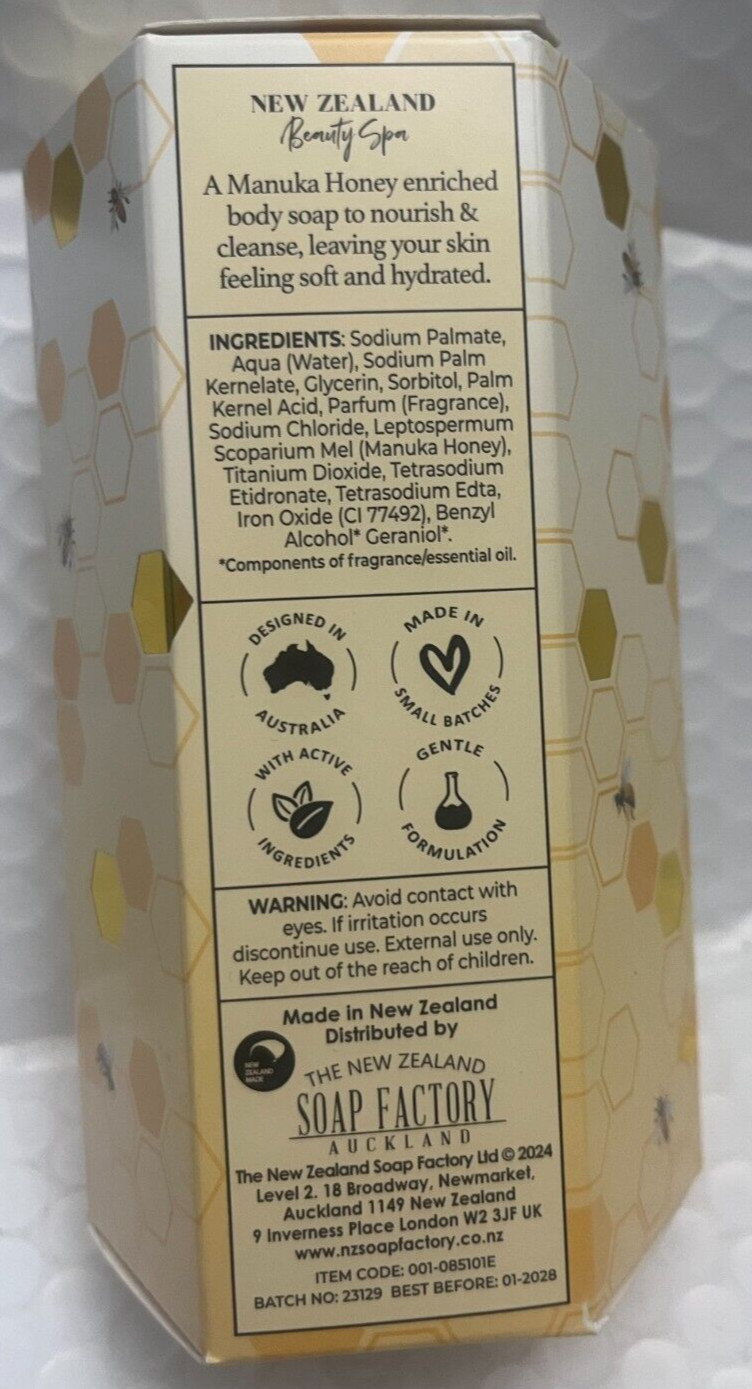 NEW ZEALAND BEAUTY SPA NATURAL MANUKA HONEY (5PACK )MOISTURIZING BARS 5X 3.0 ,OZ