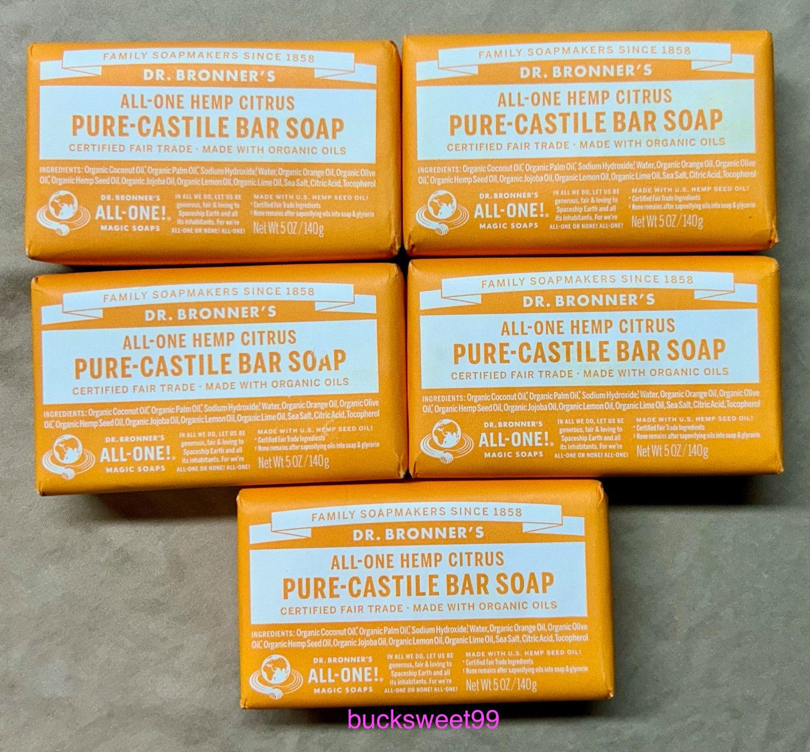 Dr. Bronner’s All-One HEMP CITRUS Pure-Castile Bar Soap – 5 oz – 5 BARS