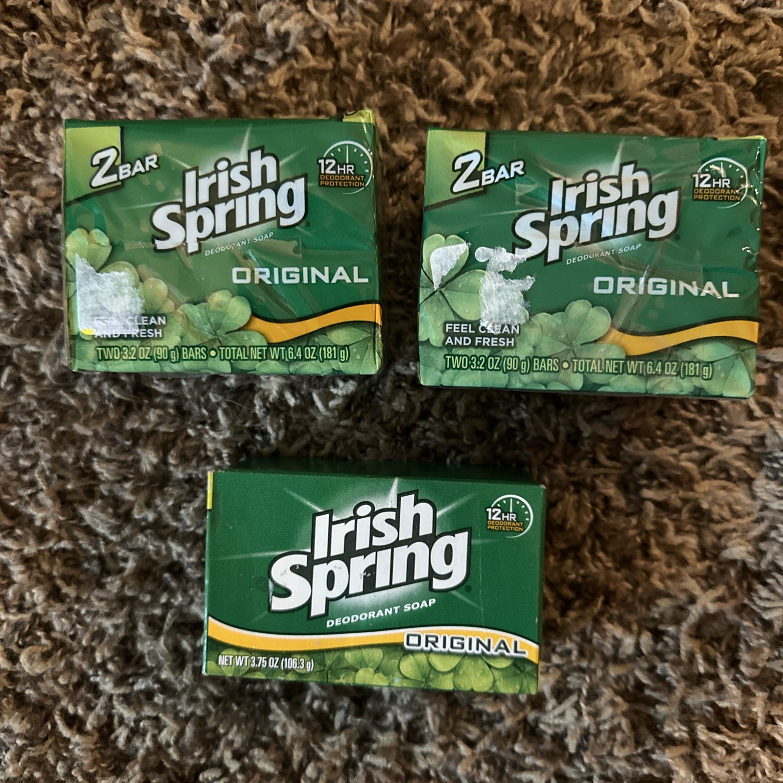 Irish Spring Bar Soap 3.2oz (4) & 3.75oz (1) Original Scent 5 Bars Soap