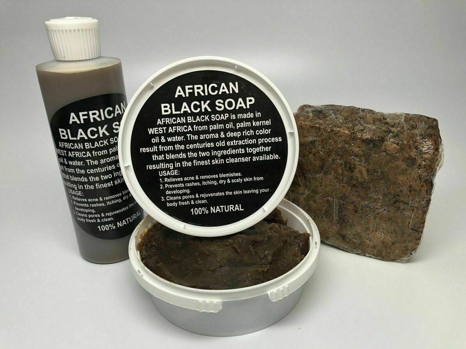 Raw African Black Soap, Liquid, Paste – 100% Pure Organic Natural Ghana ALL SIZE