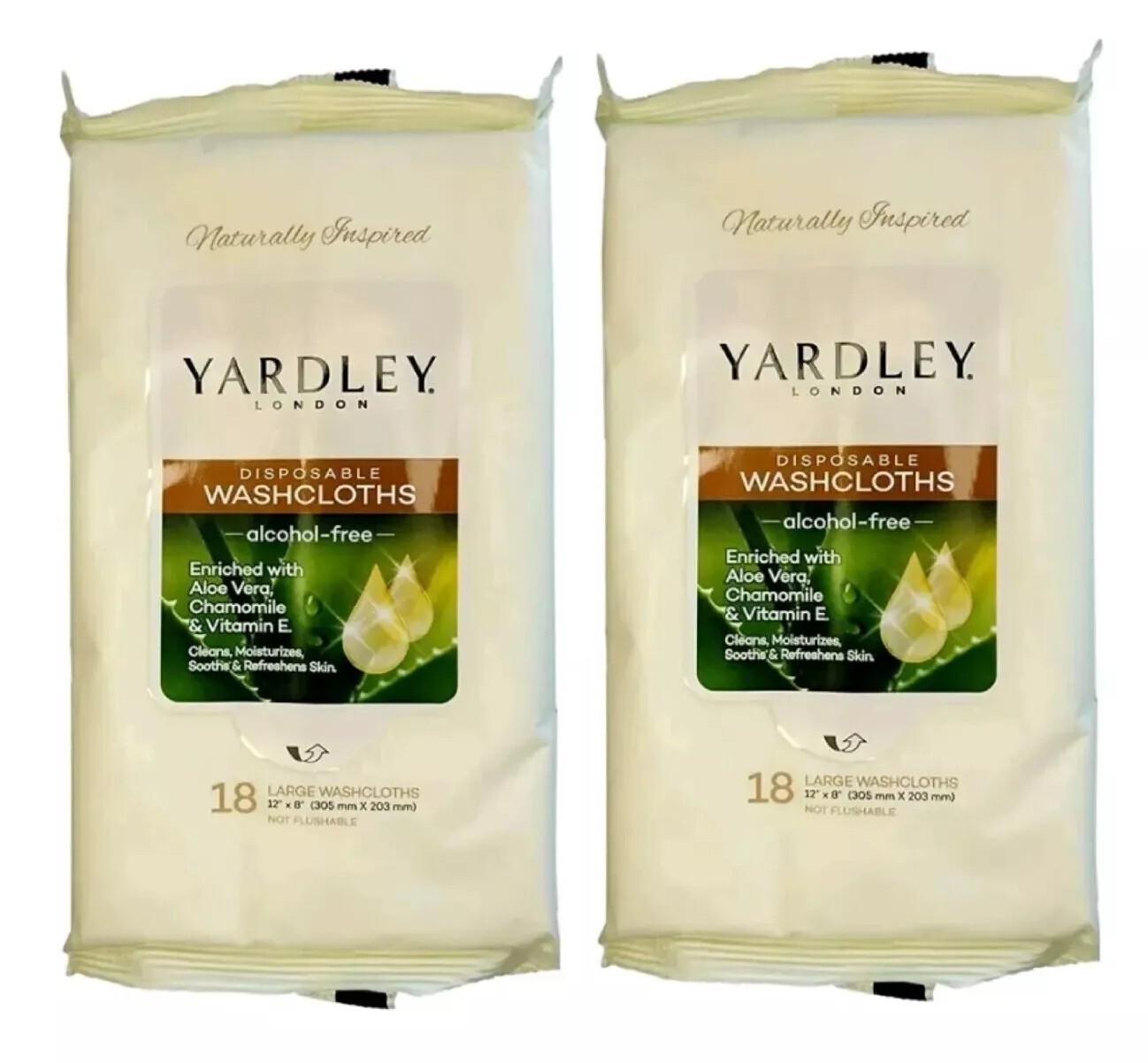 💚 YARDLEY LONDON (2-PACK) 18-COUNT 12″X8″ ●DISPOSABLE WASHCLOTHS● alcohol-free.