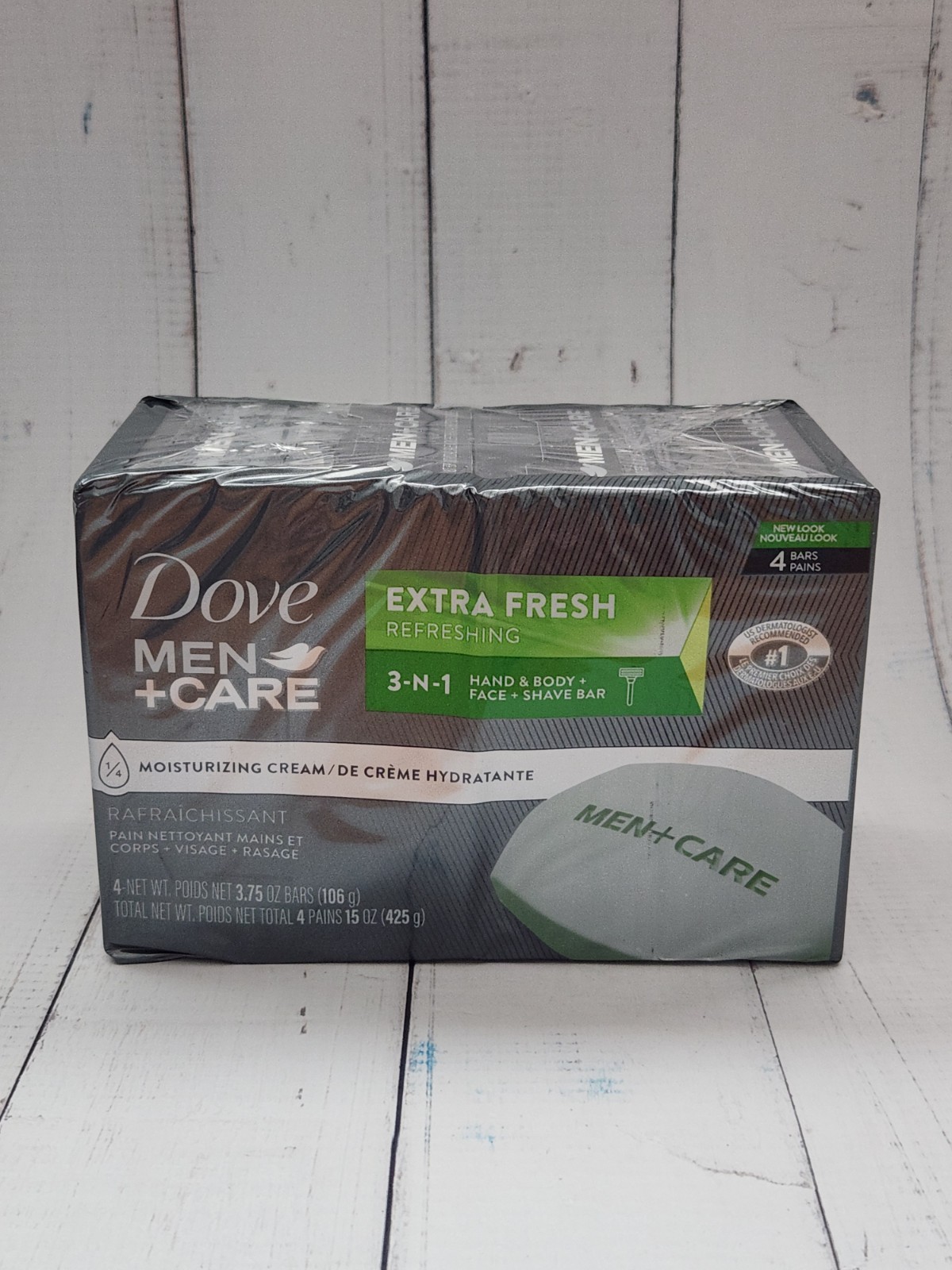 Dove Men+Care Extra Fresh 3 In 1 Cleanser Body, Face & Shaving, 3.75 oz, 4 Bars