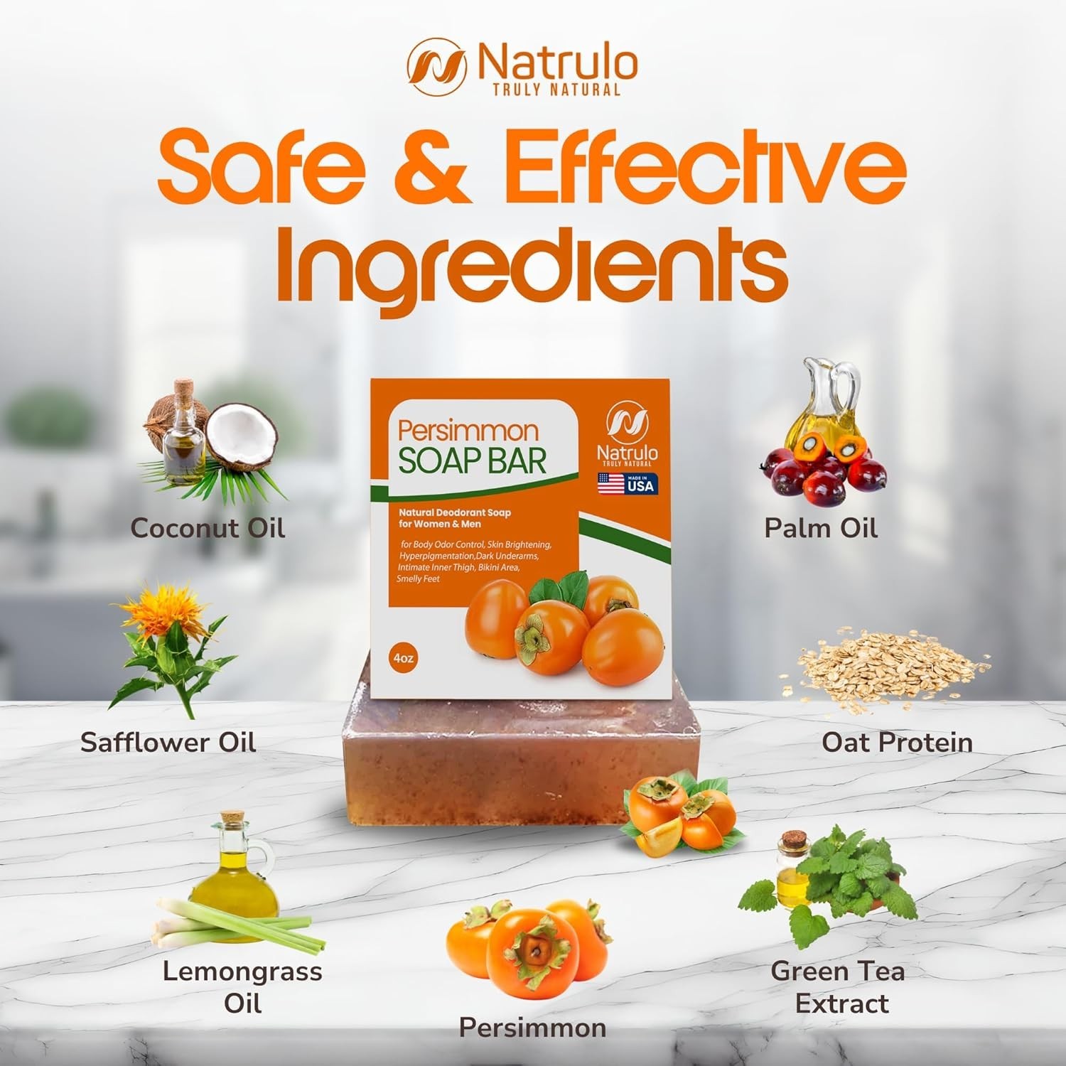 Natrulo Persimmon Soap Bar for Body Odor Control – Purifying Deodorizing Body