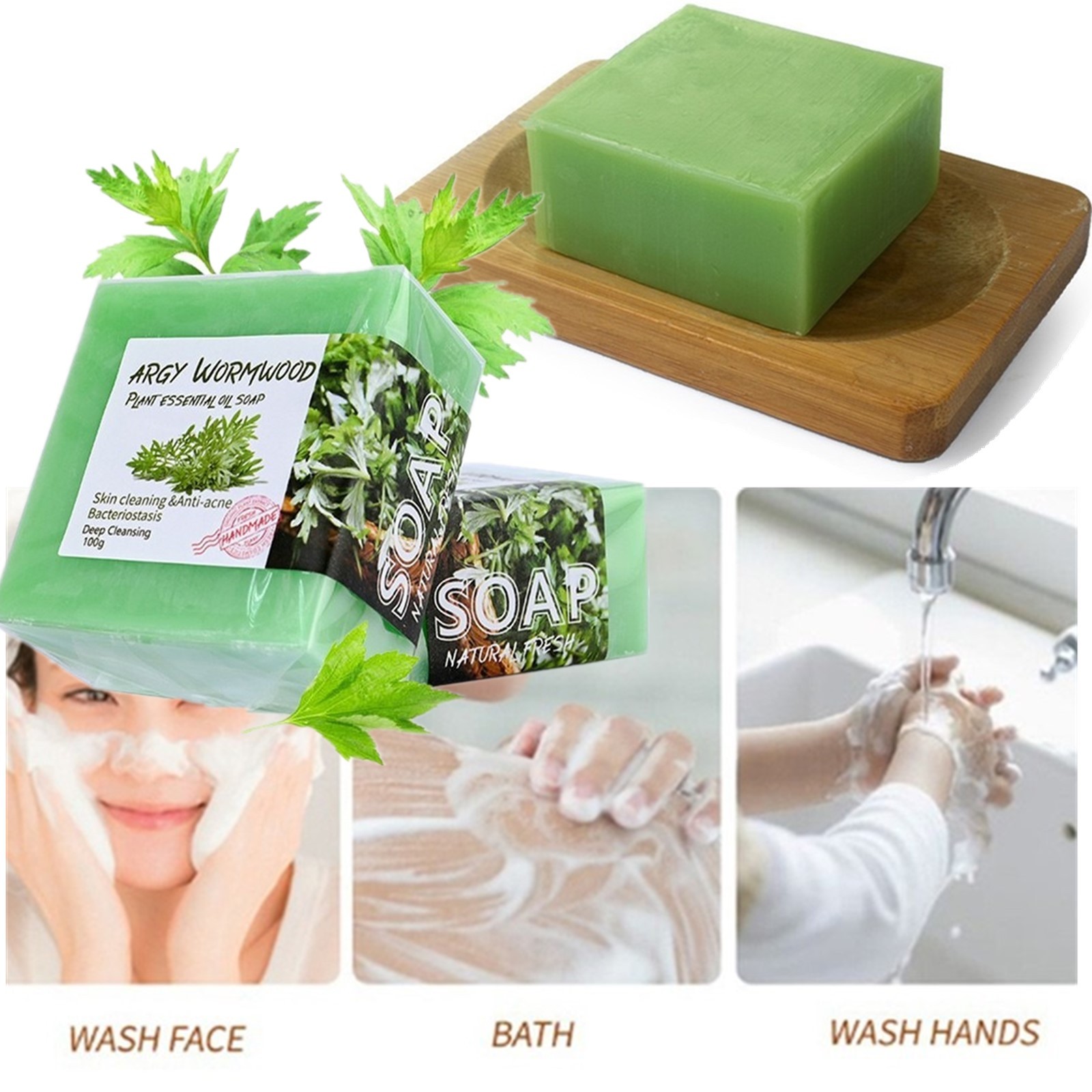 3PCS Argy Wormwood Daily Use Handmade Soap Moisturizing Essential Oil Soap