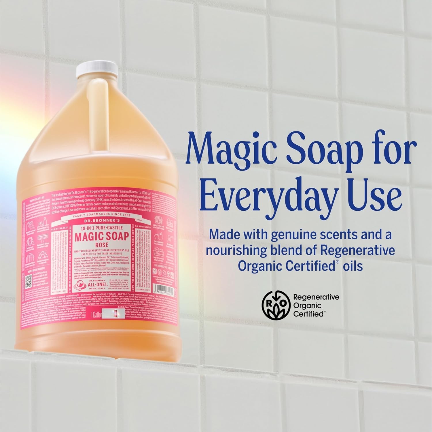 Pure-Castile Liquid Soap Rose, 8 ounce – Made with Organic Oils, 18-in-1 Uses…